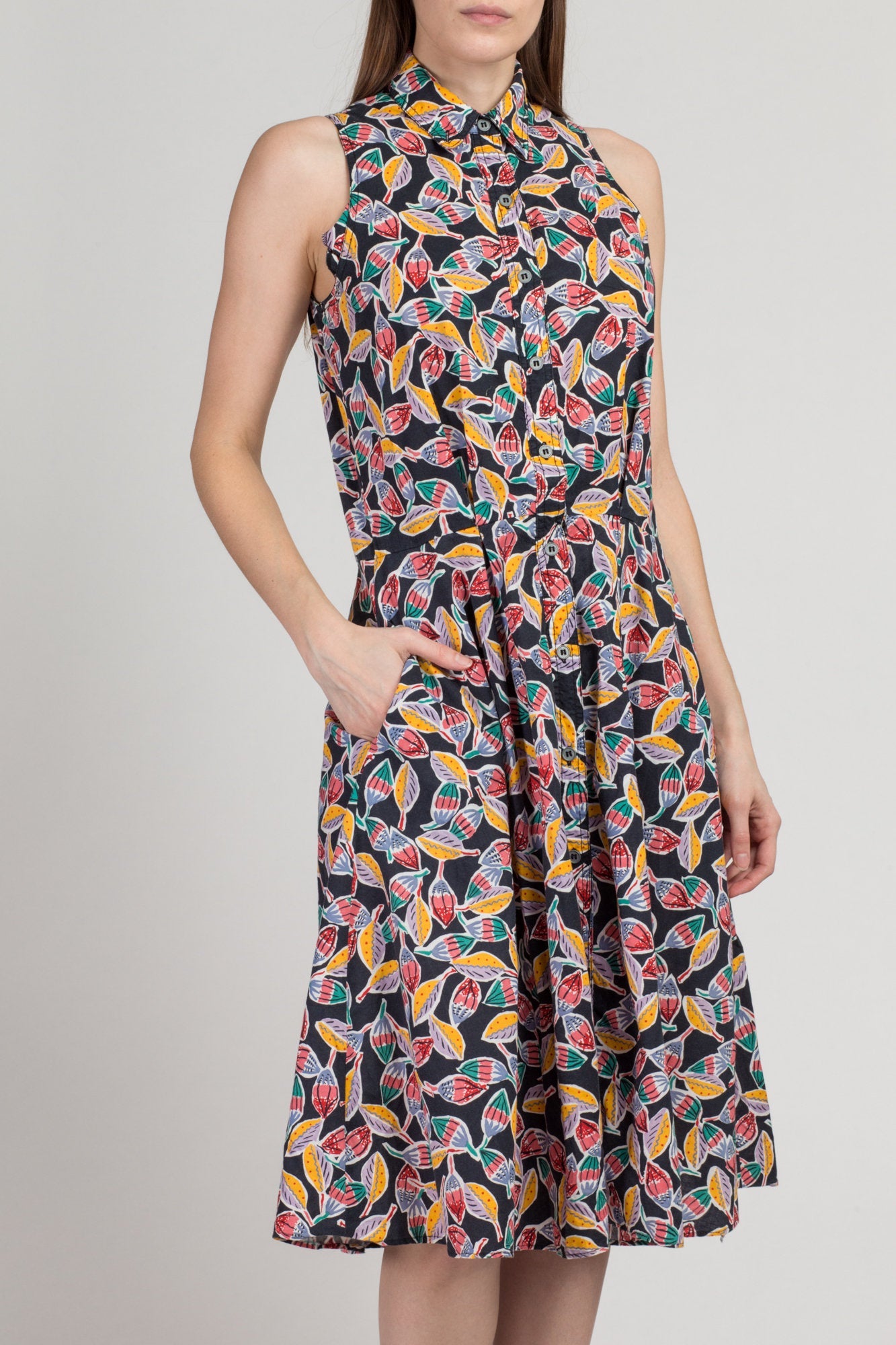 Vintage Liz Claiborne Sleeveless Abstract Print Shirtdress Medium Flying Apple Vintage