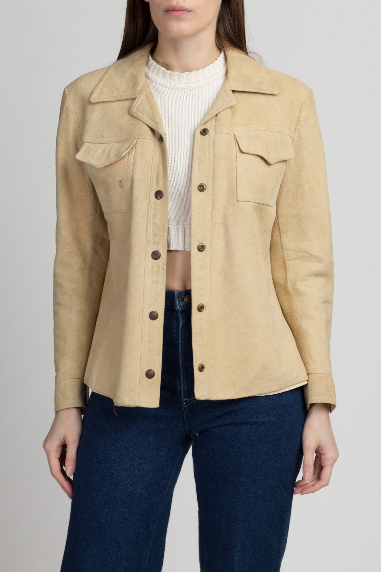 Vintage 60s Tan Suede Jacket - Small | 1960s Golden State Leather Snap Button Blazer
