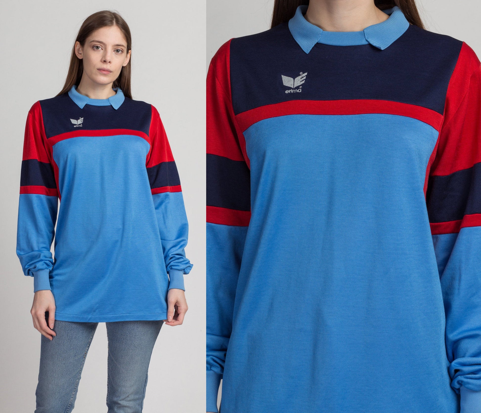 Adidas Vintage Soccer Jersey 1970s White Top With Blue 