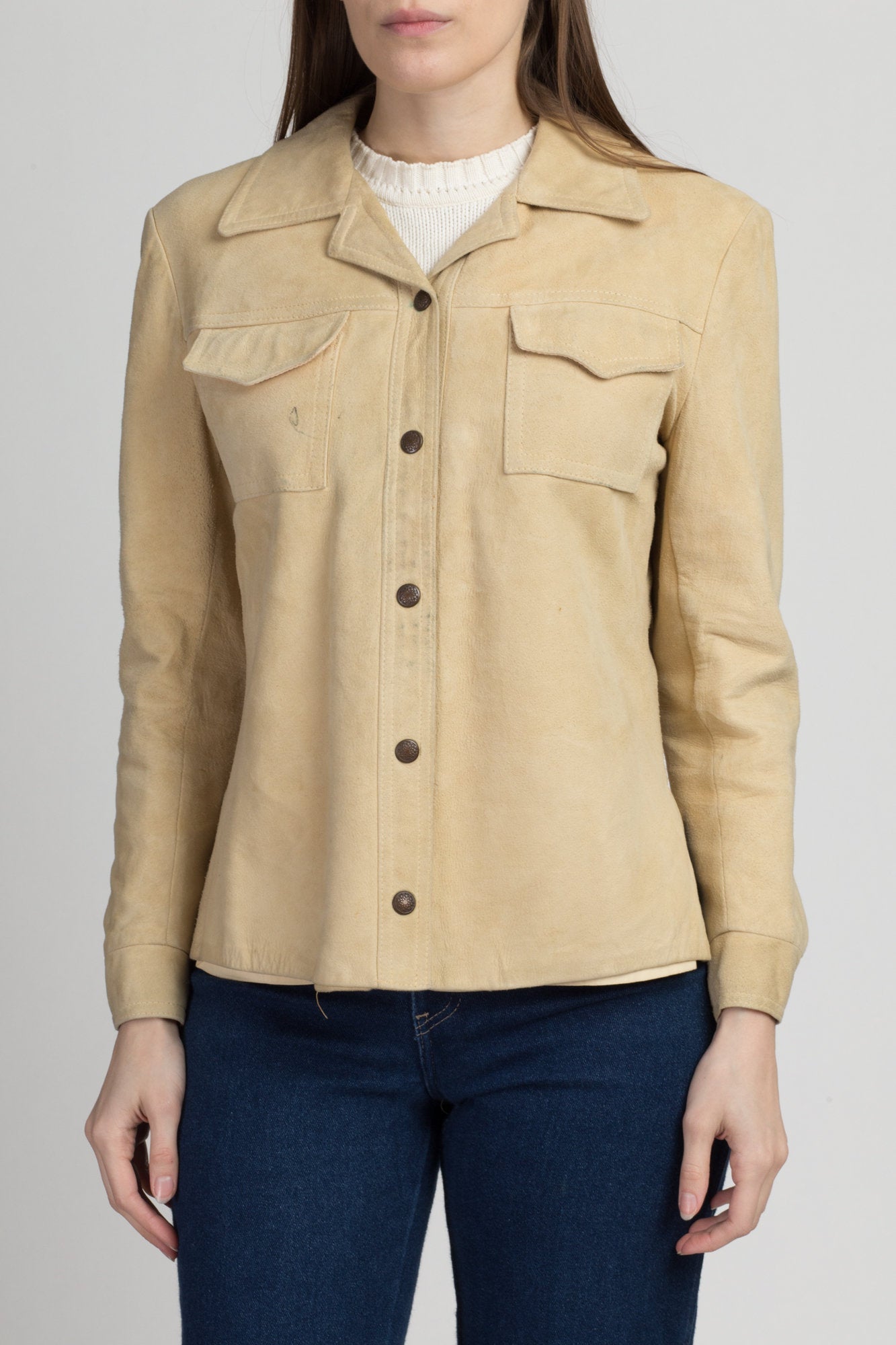 Vintage 60s Tan Suede Jacket - Small | 1960s Golden State Leather Snap Button Blazer