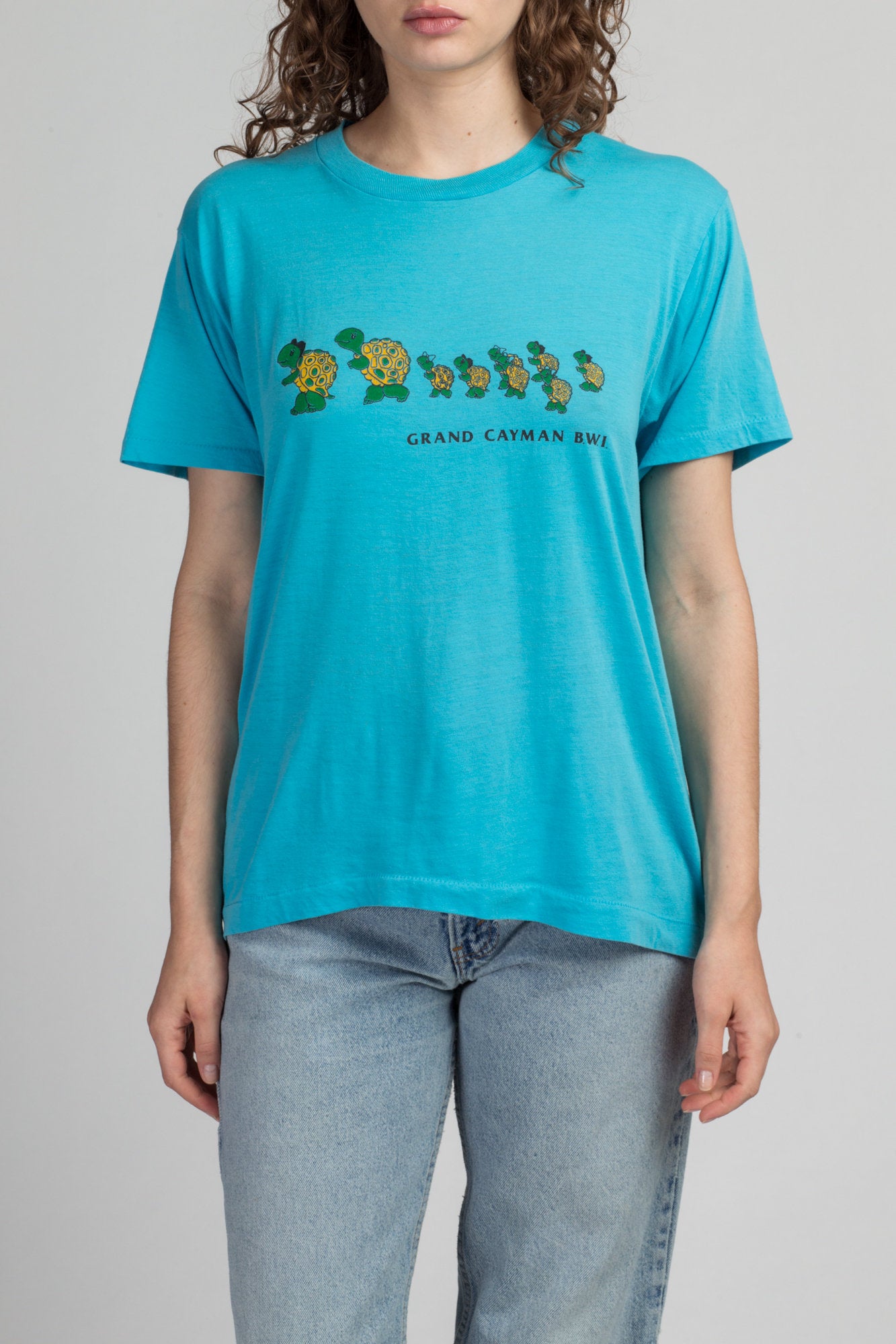 80s Grand Cayman Turtle T Shirt - Large | Vintage Blue Graphic Tourist Tee