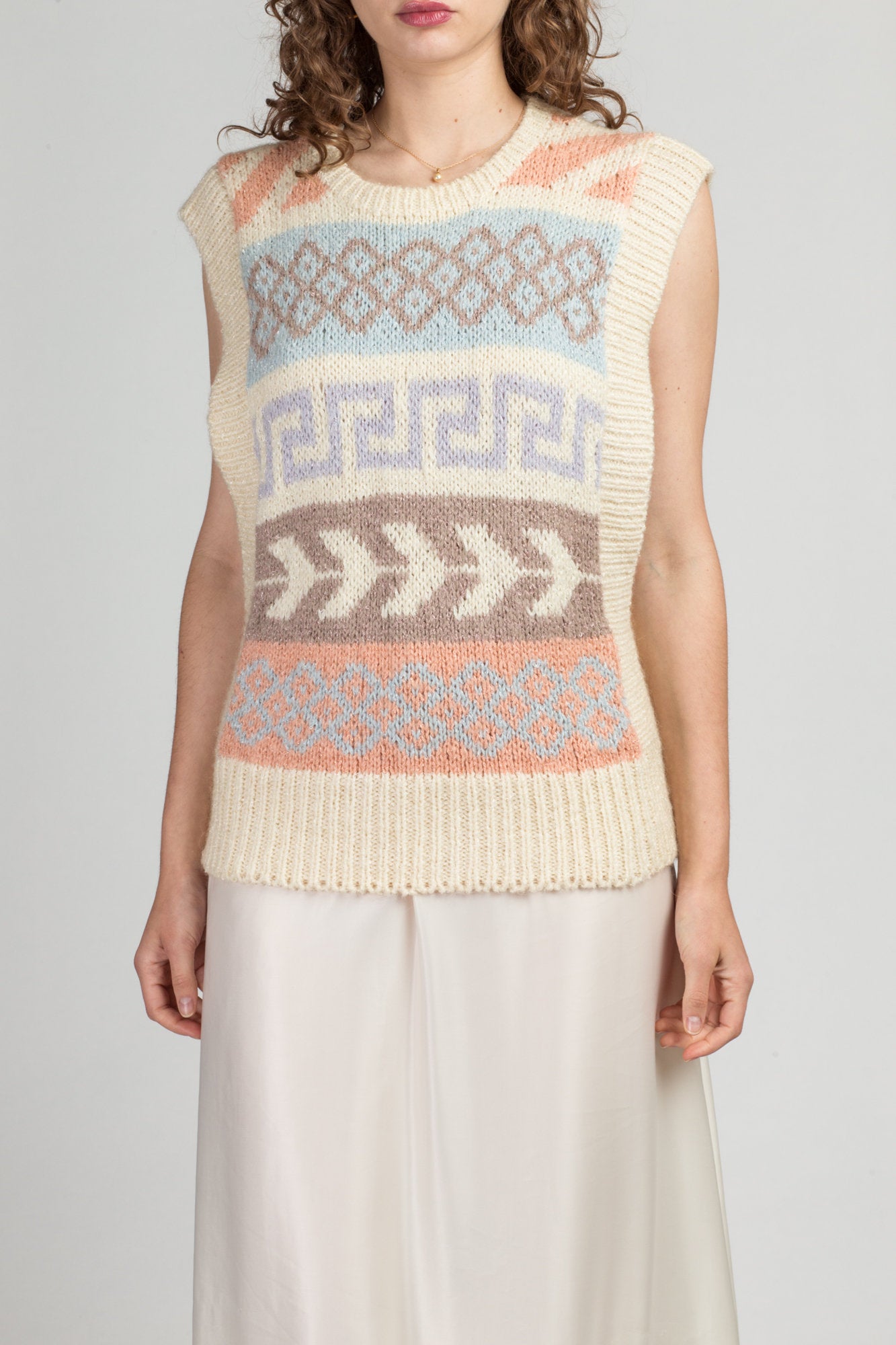 80s 90s Hand Knit Low Armhole Sweater - Medium | Vintage Counterparts Abstract Sleeveless Pullover Top