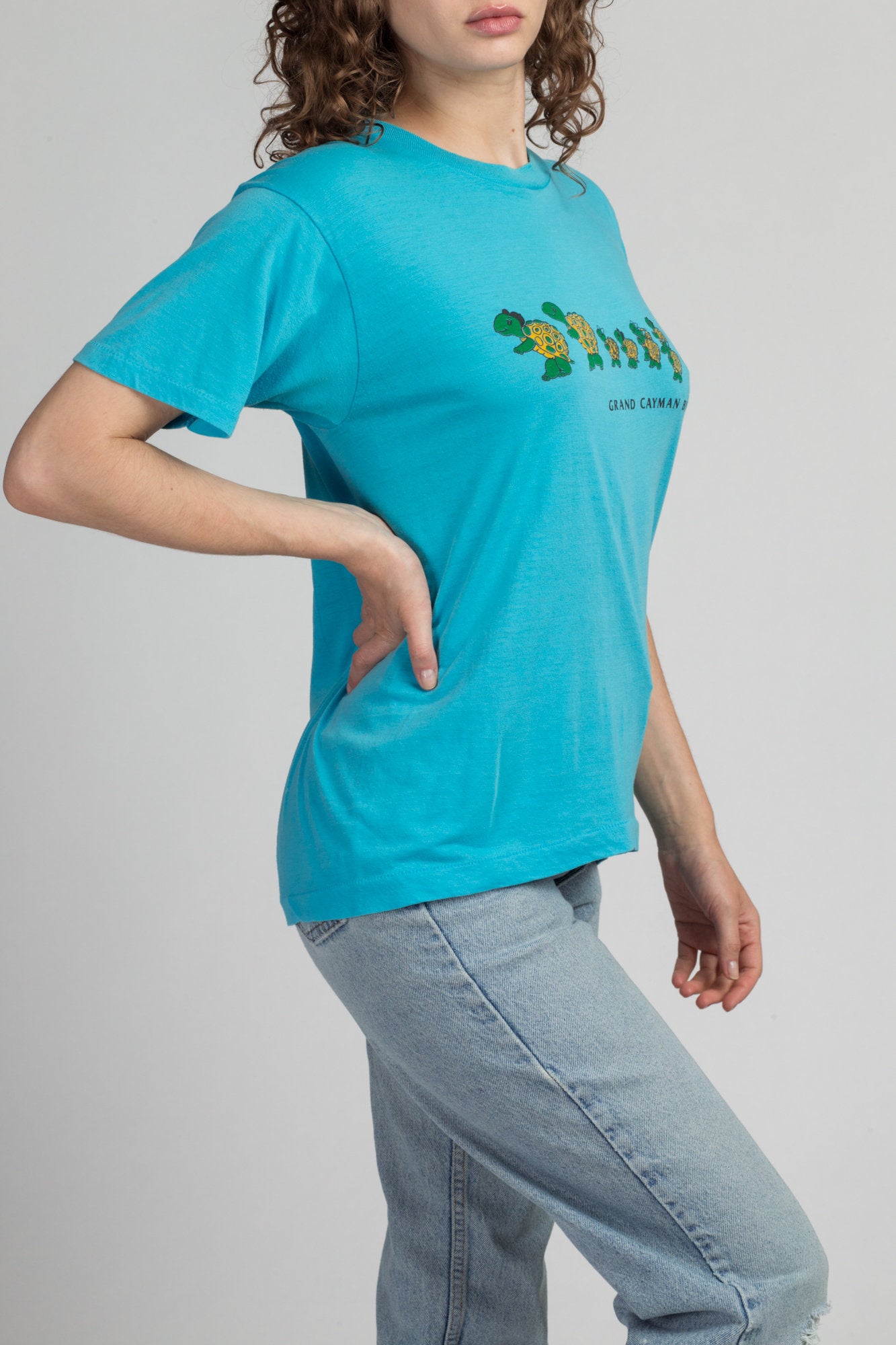 80s Grand Cayman Turtle T Shirt - Large | Vintage Blue Graphic Tourist Tee