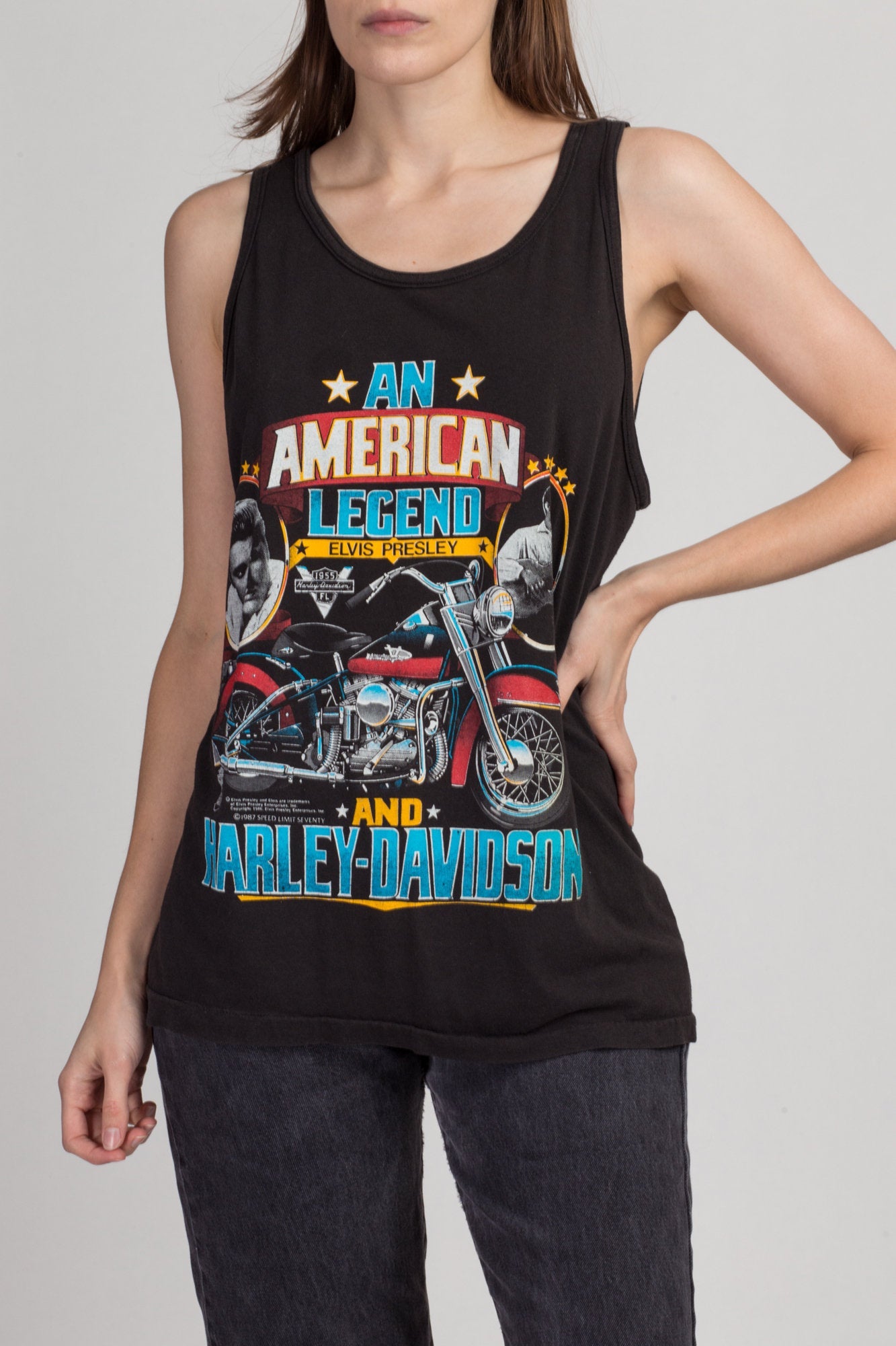 Vintage 1987 Elvis x Harley Davidson American Legend Tank - Medium | Vintage 80s Unisex Motorcycle Graphic Muscle Shirt