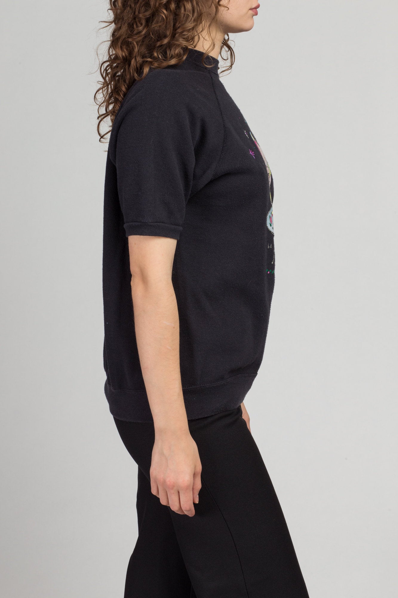 90s &quot;MMM&quot; Cake Puff Paint Sweatshirt - Medium | Vintage Black Teddy Bear Slouchy Short Sleeve Pullover