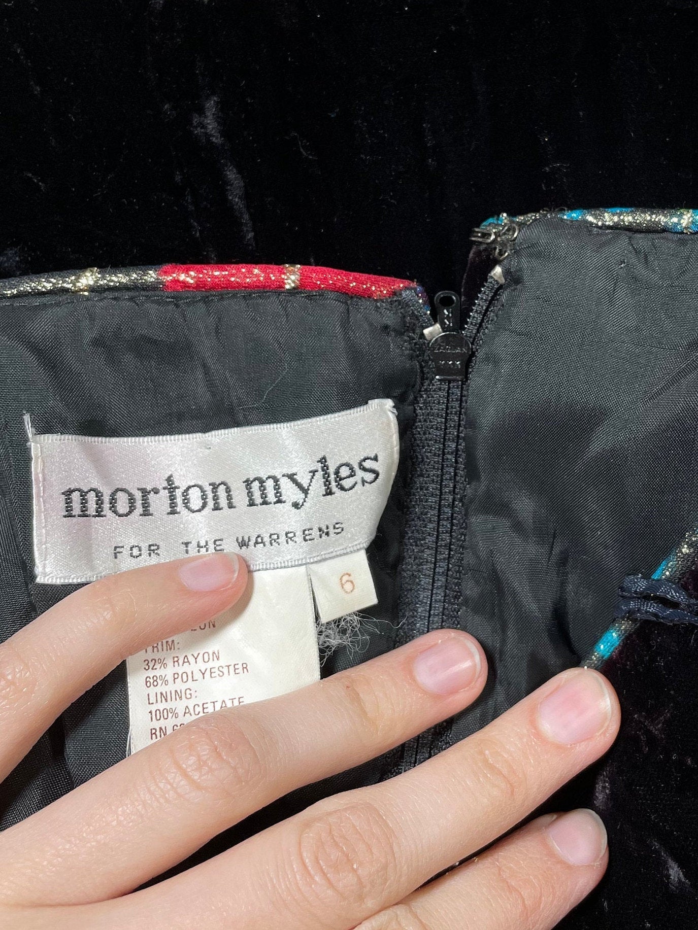 80s Morton Myles Velvet & Metallic Party Dress - Small | Vintage Warrens Black Strapless Fit Flare Mini