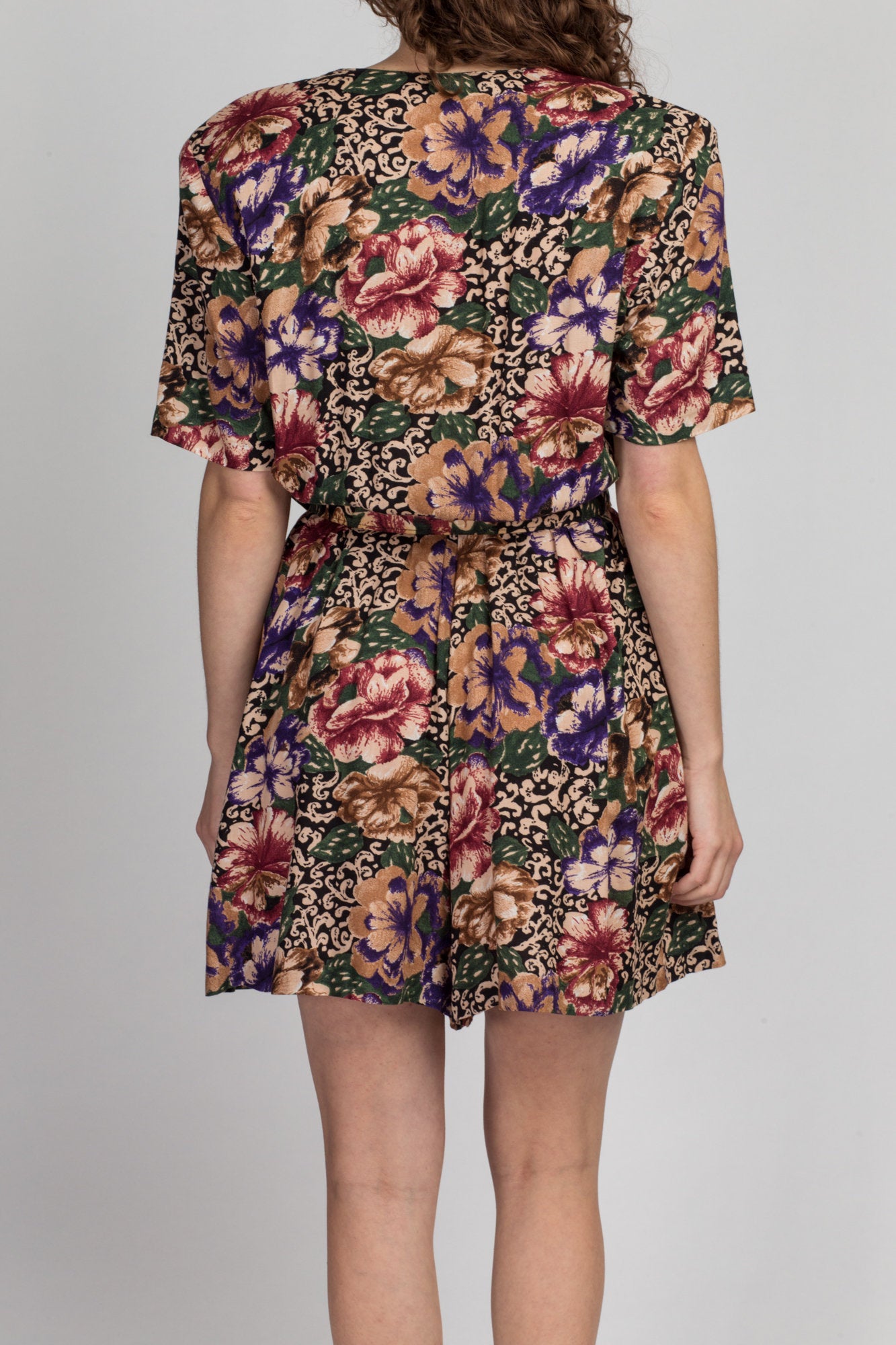 Vintage Floral Belted Romper - Medium to Large | 80s 90s Grunge Button Up Outfit