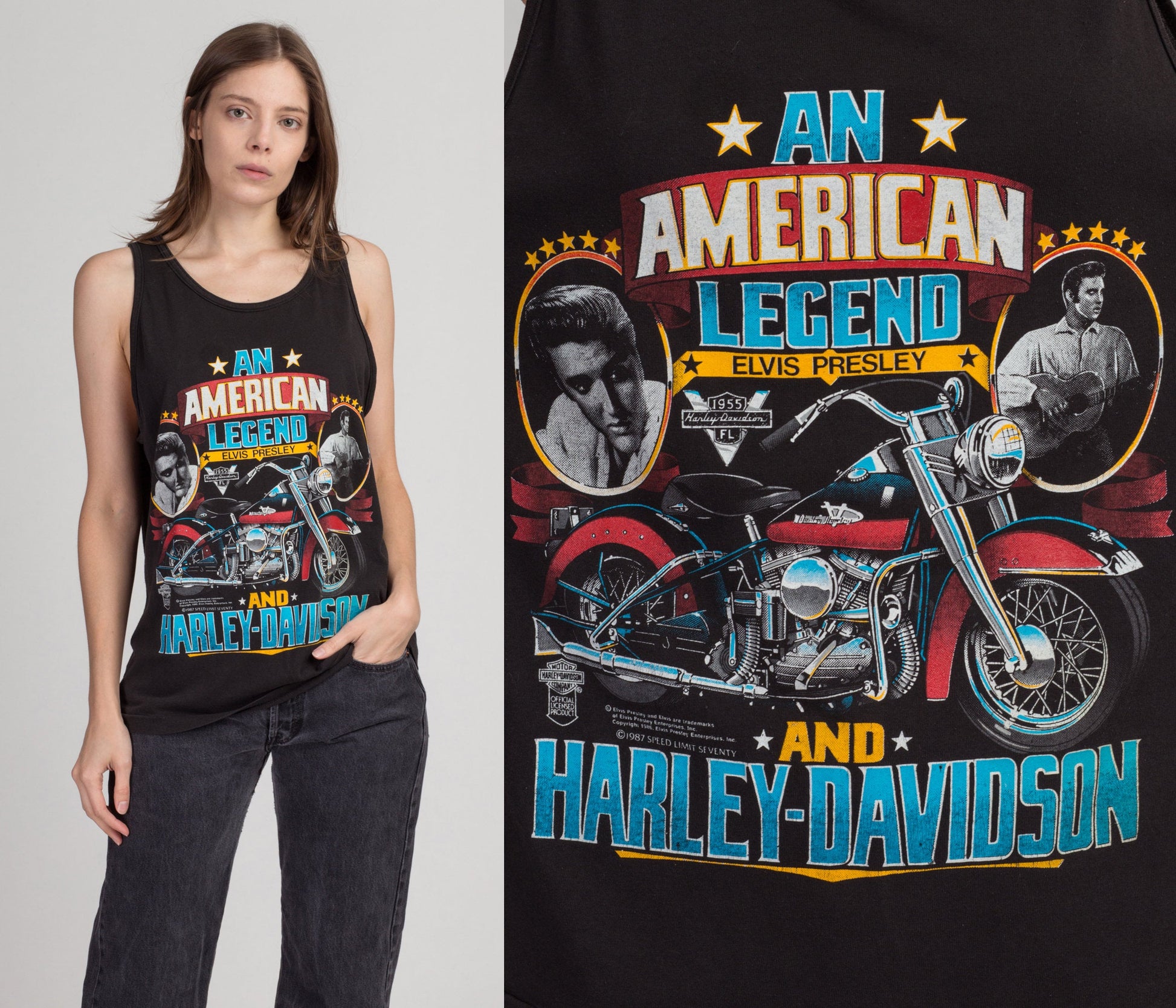 Vintage 1987 Elvis x Harley Davidson American Legend Tank - Medium | Vintage 80s Unisex Motorcycle Graphic Muscle Shirt