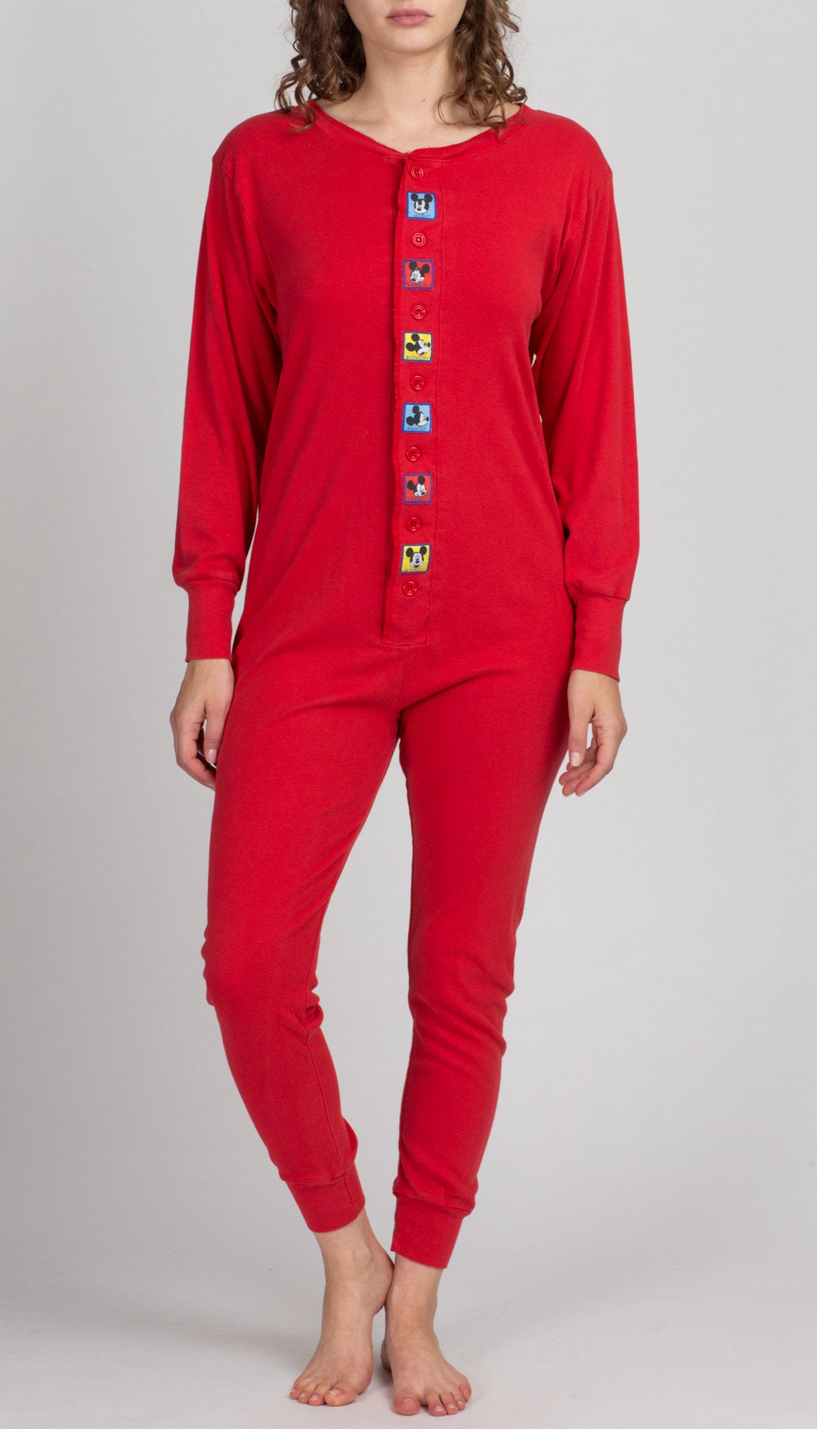 90s Mickey Mouse Days Of The Week Pajama Onesie - Medium | Vintage Retro Disney Button Up Sleepwear Jumpsuit