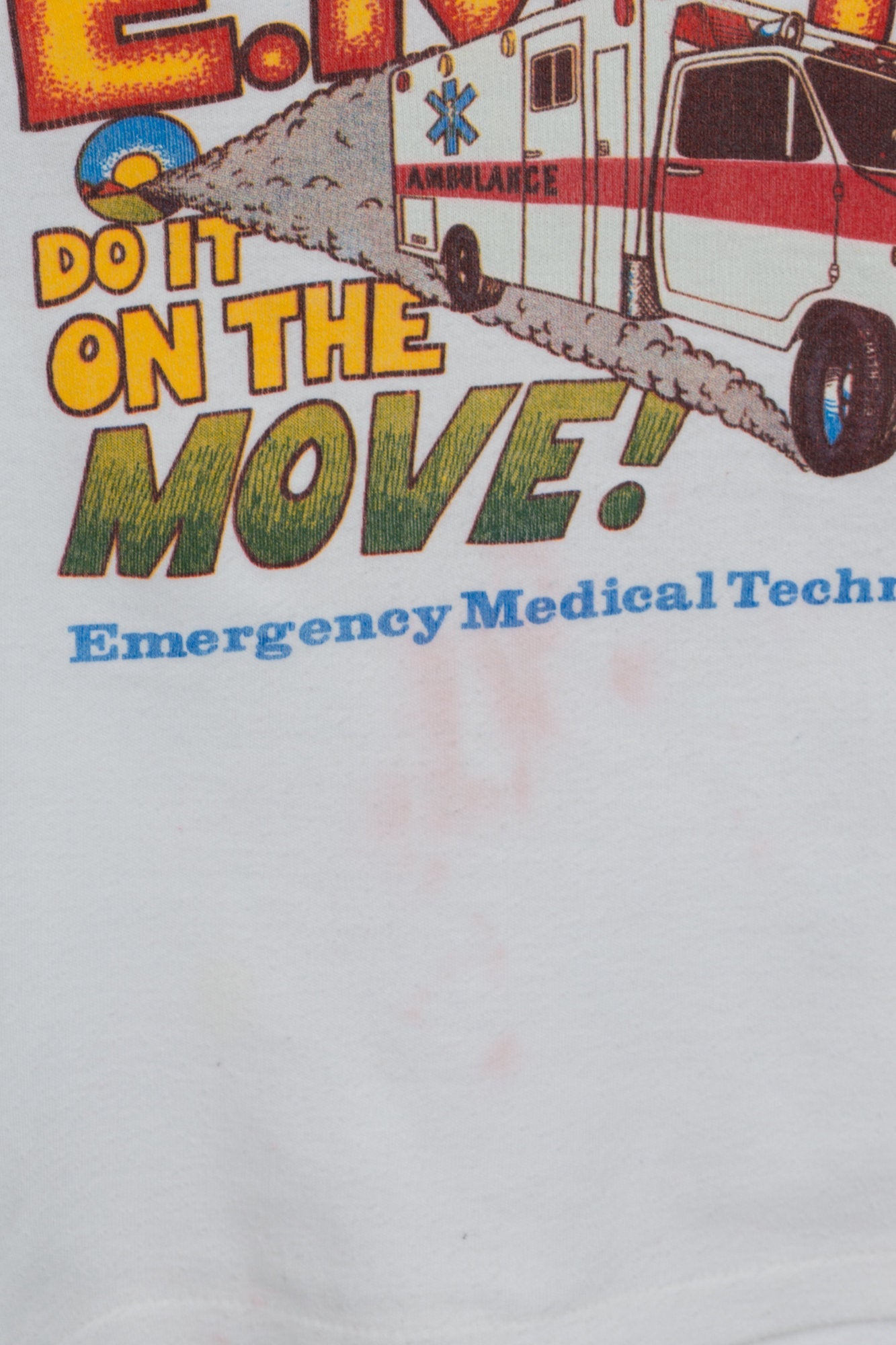 80s EMT &quot;Do It On The Move!&quot; Fitted T Shirt - Small | Vintage Women&#39;s White Graphic Tee