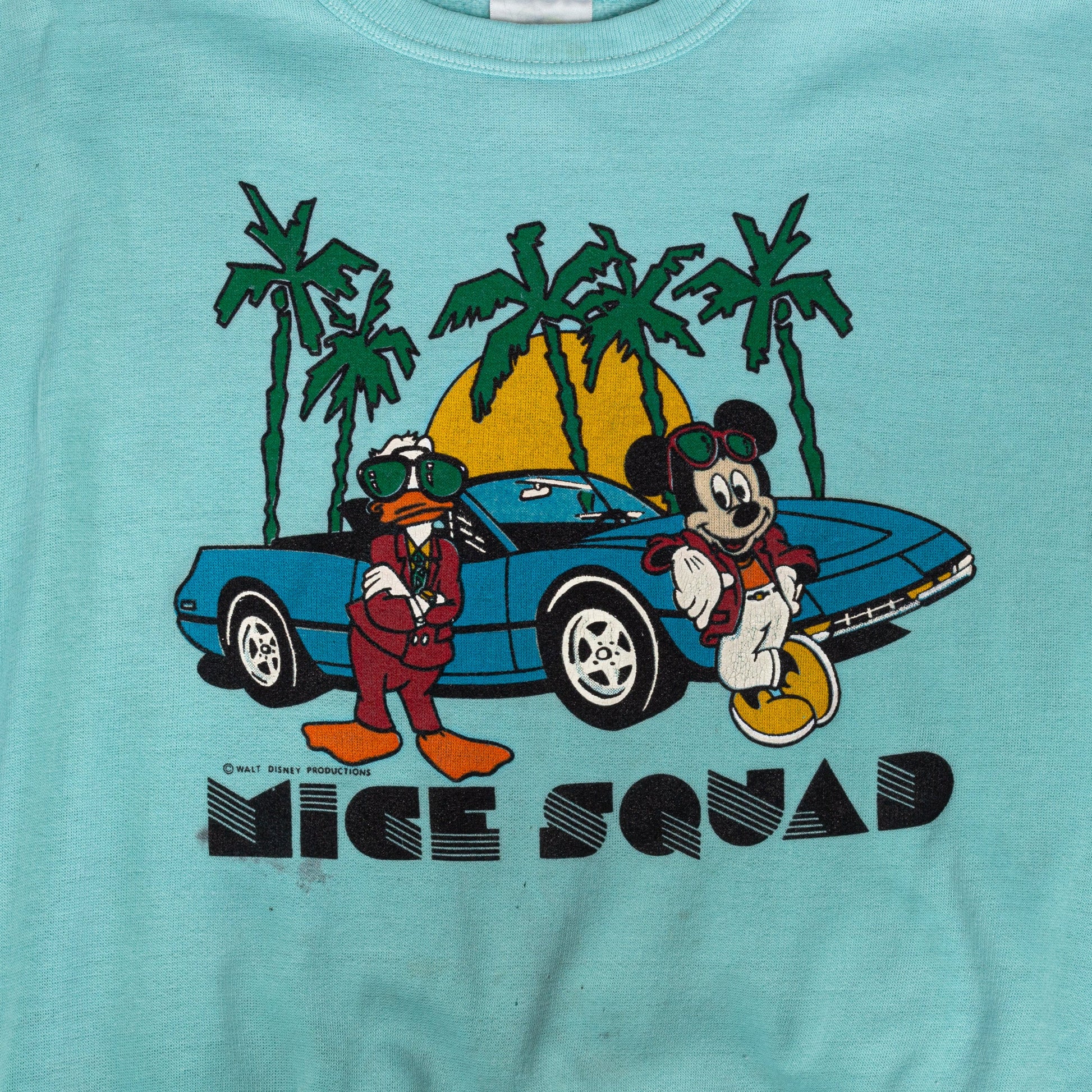 80s Mickey Mouse &quot;Mice Squad&quot; Miami Vice Sweatshirt - Women&#39;s Medium | Vintage Blue Lightweight Raglan Disney Pullover