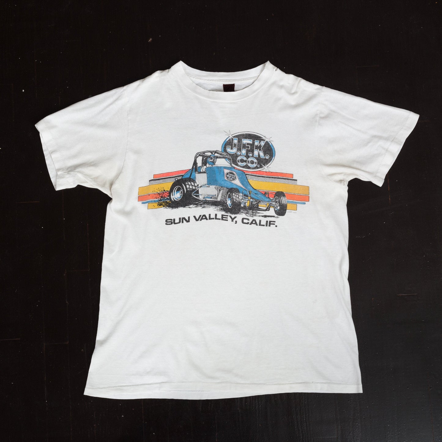 70s 80s JFK Co. Sprint Car Racing T Shirt - Men&#39;s Large, Women&#39;s XL | Vintage Distressed Sun Valley California Graphic Race Car Tee