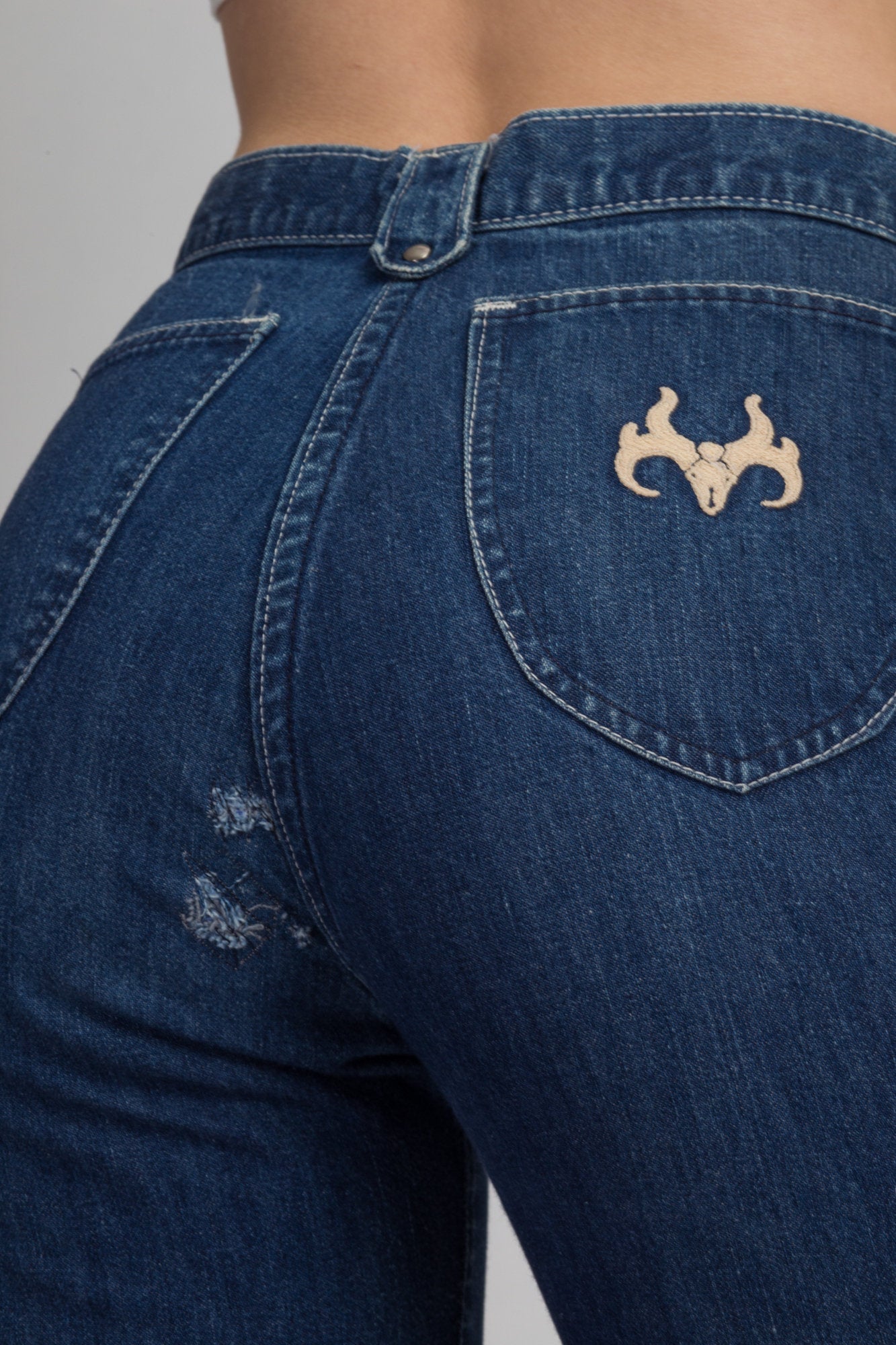 80s Frederick&#39;s Of Hollywood Cut Out Jeans - Medium, 28&quot; | Vintage High Waisted Blue Denim Mom Jeans