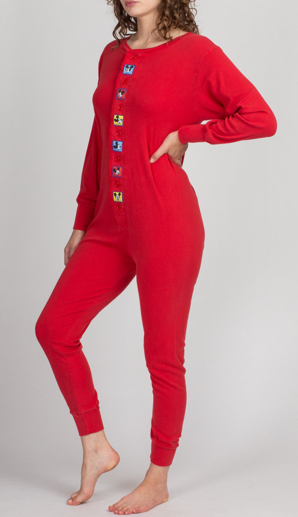 90s Mickey Mouse Days Of The Week Pajama Onesie - Medium | Vintage Retro Disney Button Up Sleepwear Jumpsuit
