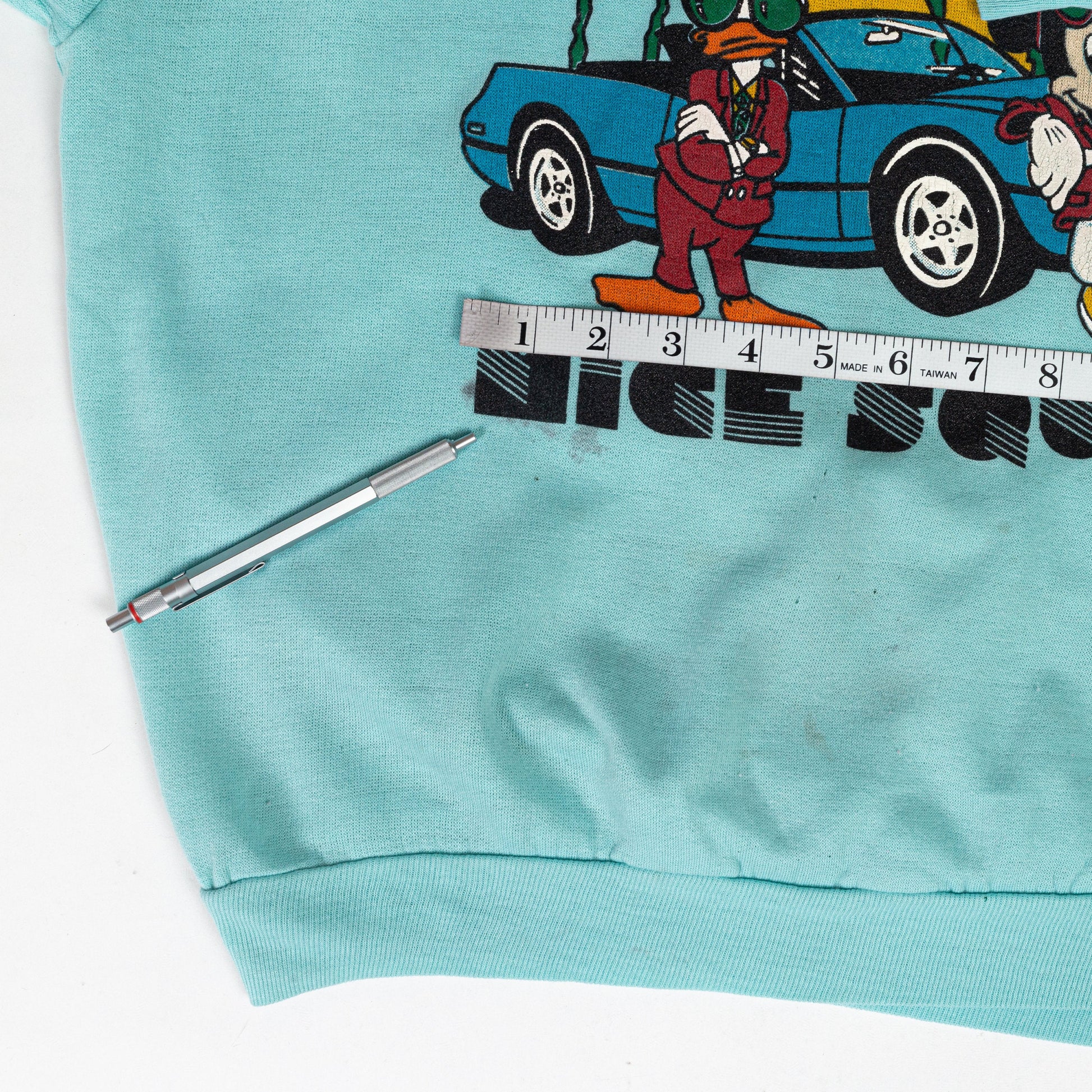 80s Mickey Mouse &quot;Mice Squad&quot; Miami Vice Sweatshirt - Women&#39;s Medium | Vintage Blue Lightweight Raglan Disney Pullover