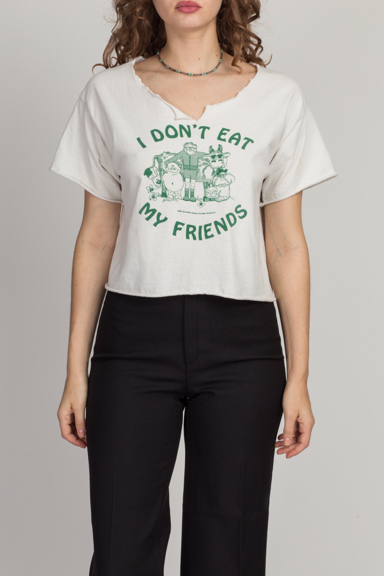 80s "I Don't Eat My Friends" Crop Top Tee - Large 