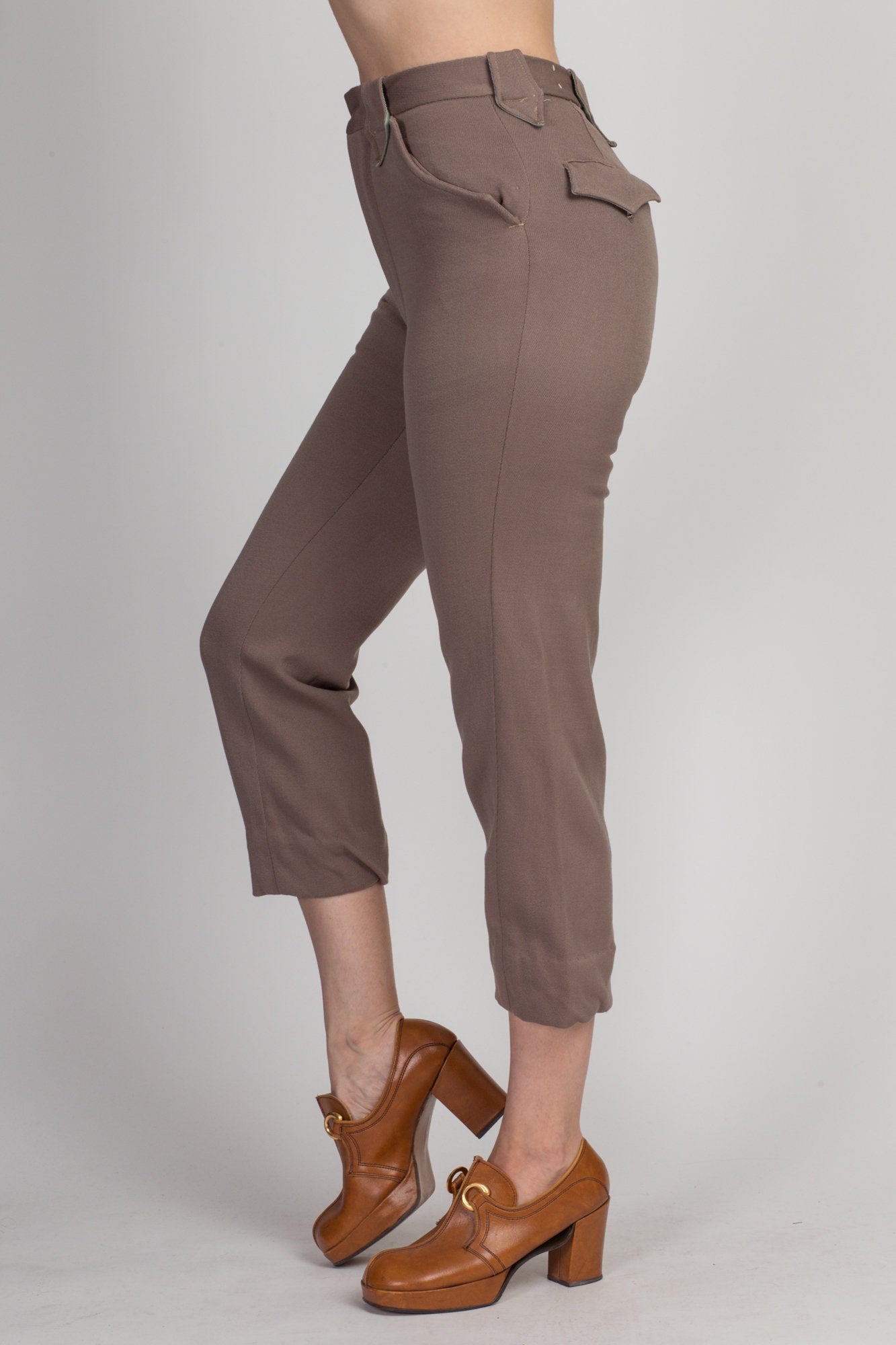 1950s Taupe High Waist Western Pants - Extra Small 