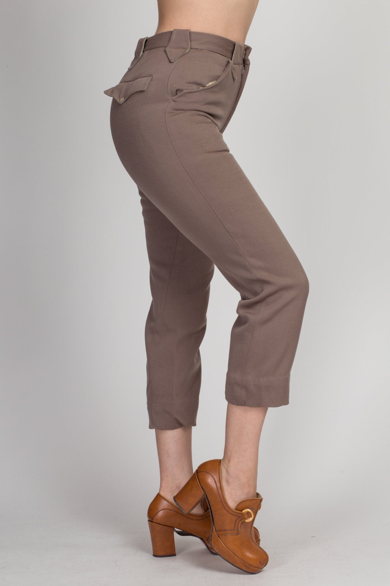 1950s Taupe High Waist Western Pants - Extra Small 