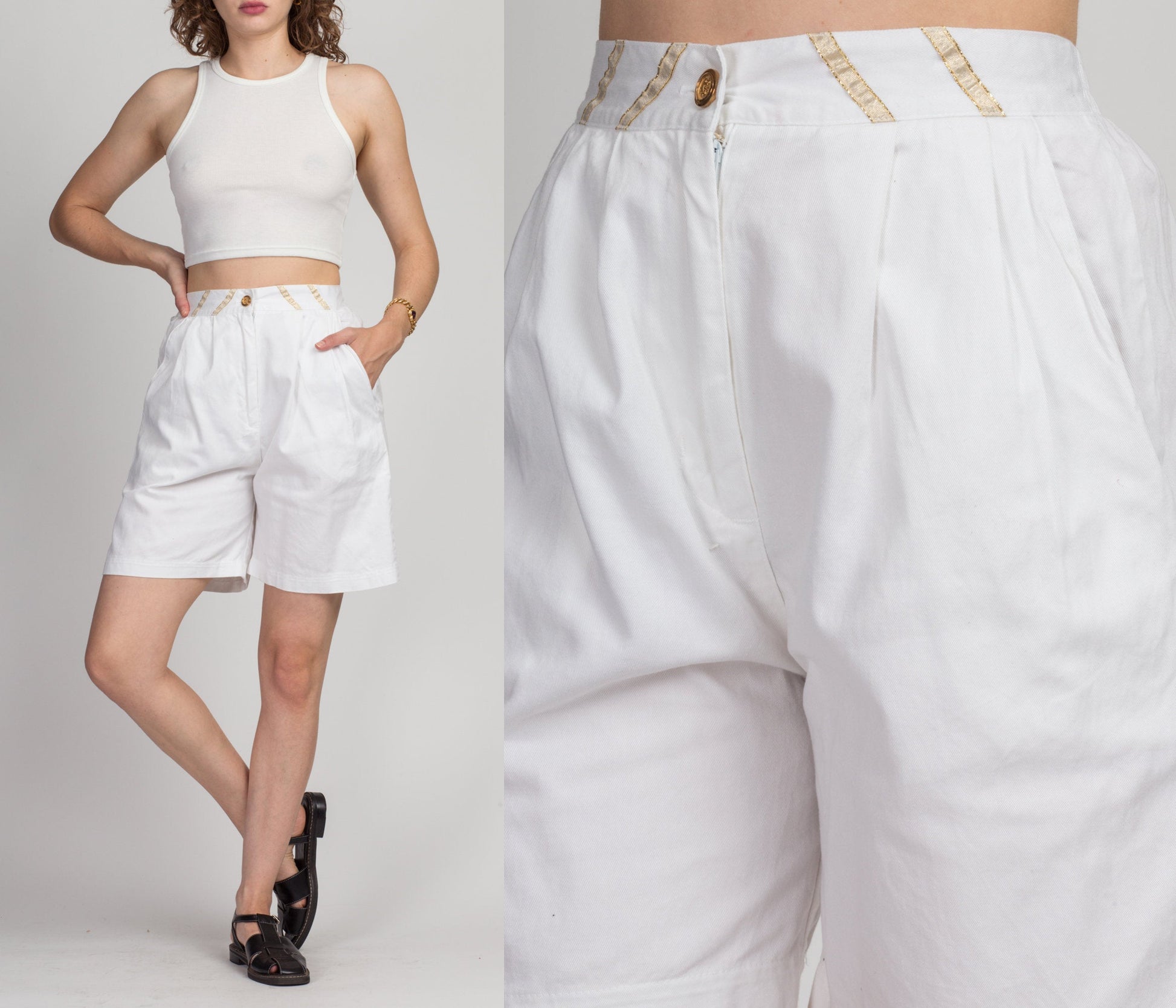 90s High Waist White Shorts - Medium 