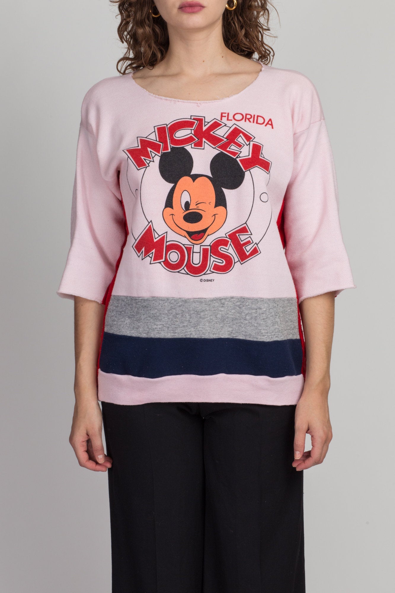 90s Mickey Mouse Florida Striped Sweatshirt - Large 