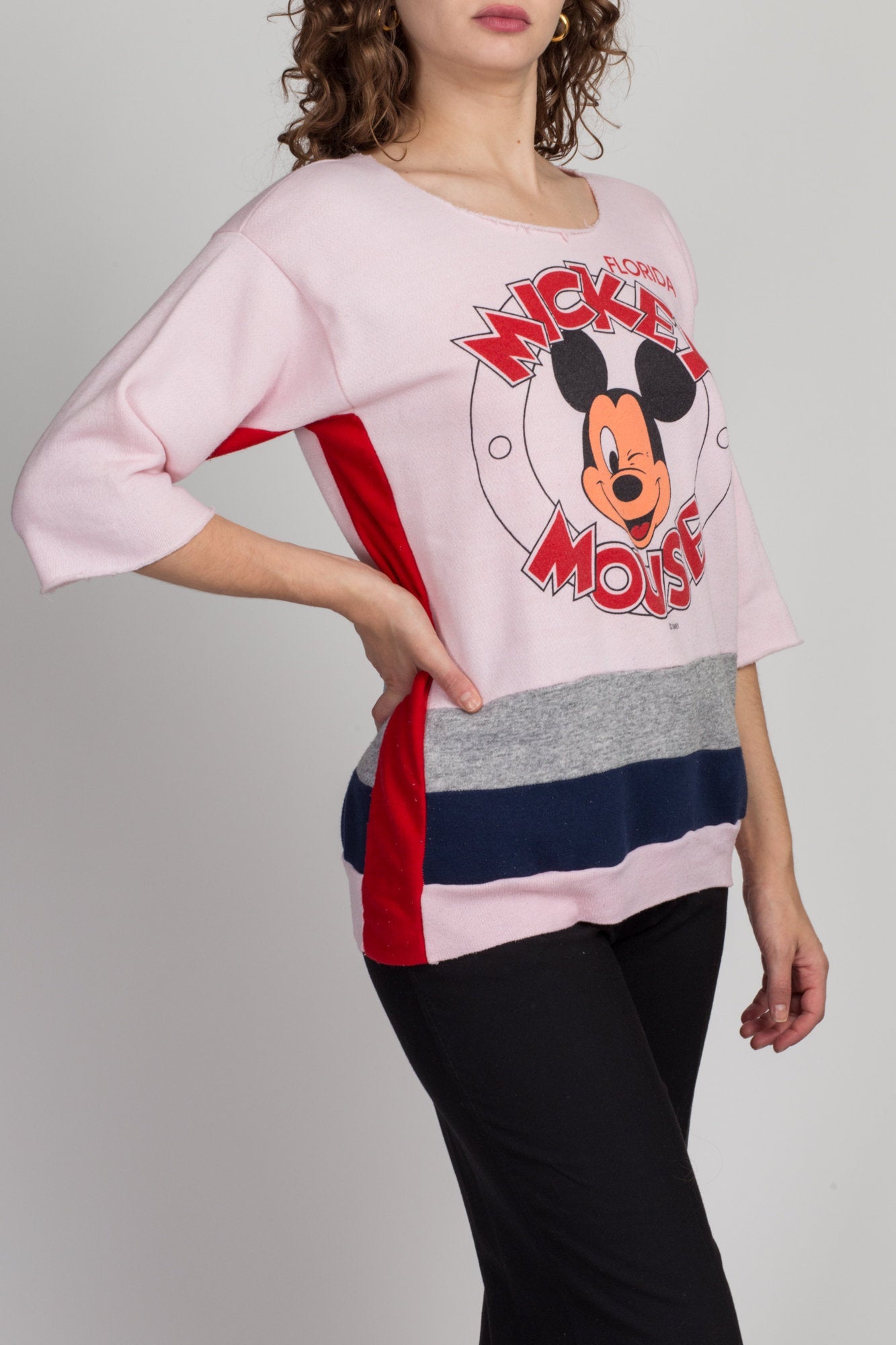 90s Mickey Mouse Florida Striped Sweatshirt - Large 