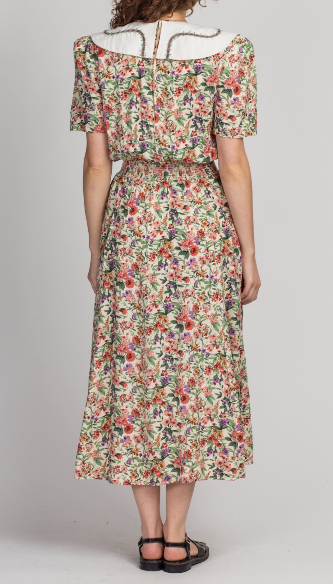 80s Floral Oversize Collar Grunge Dress - Extra Small 