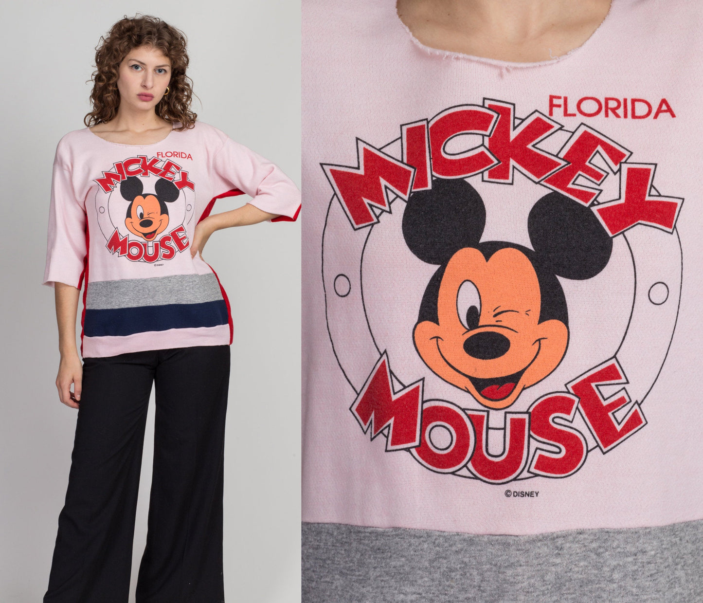 90s Mickey Mouse Florida Striped Sweatshirt - Large 