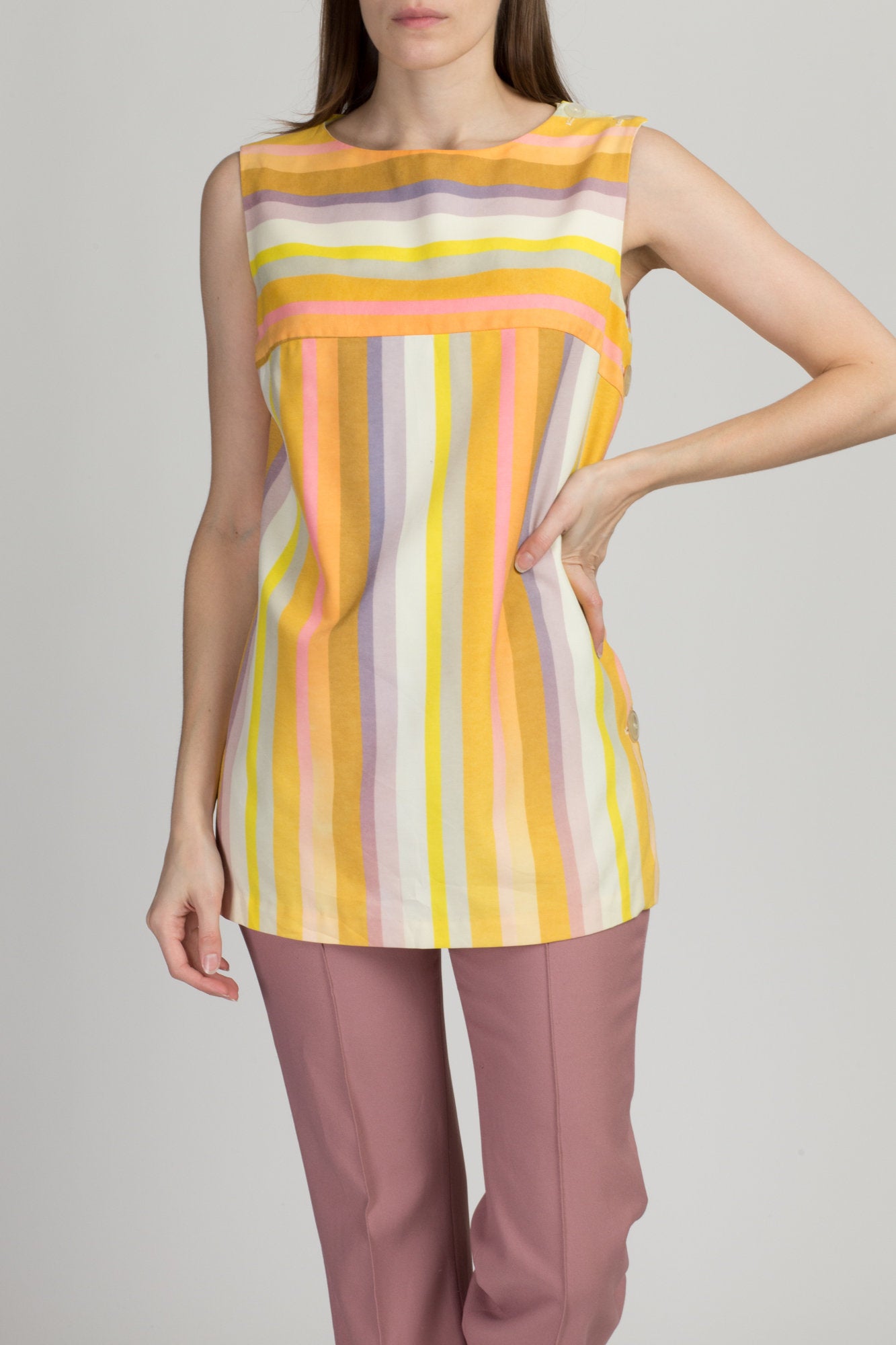 60s Striped Side Button Tank Top - Small 