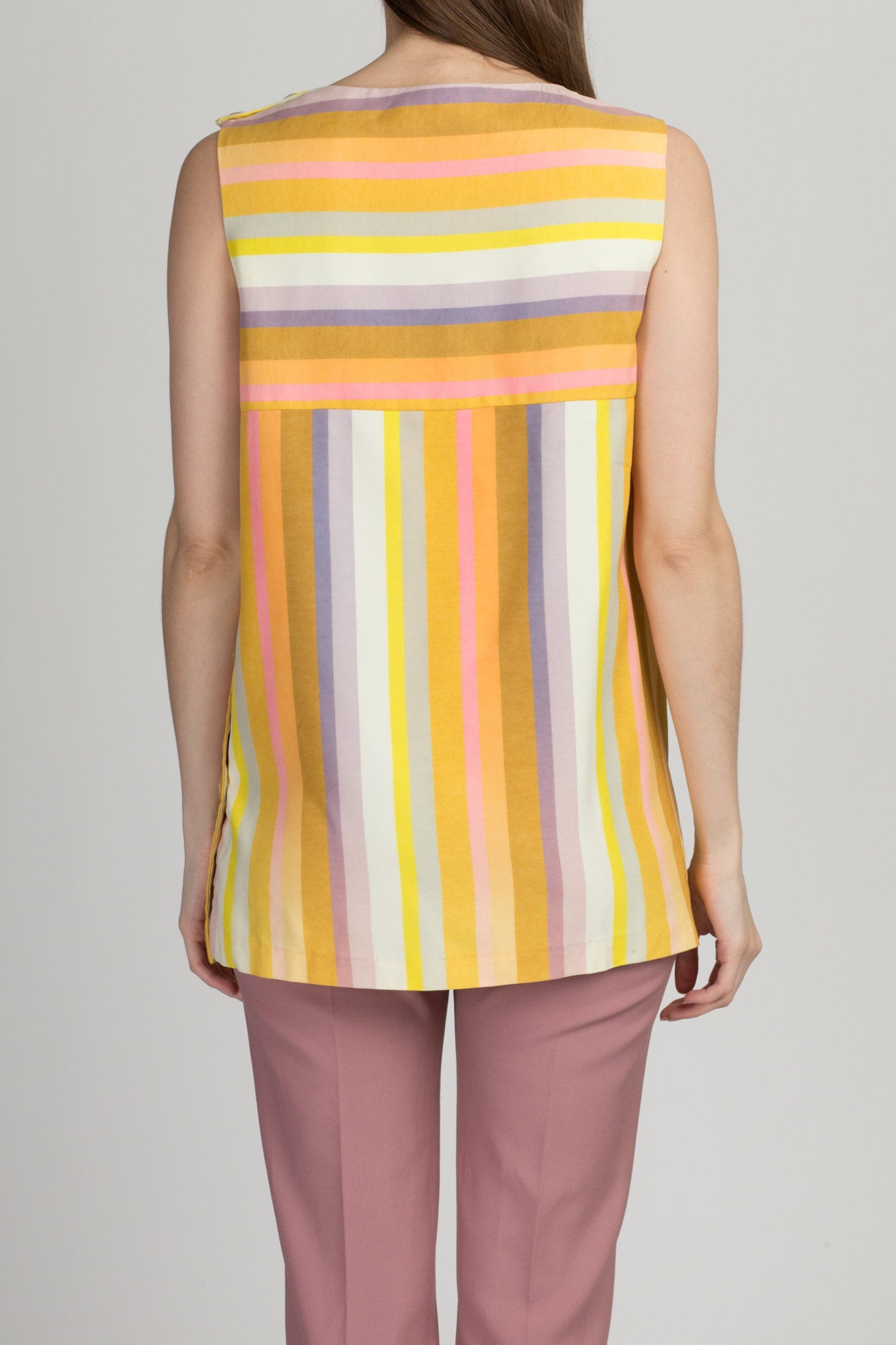 60s Striped Side Button Tank Top - Small 