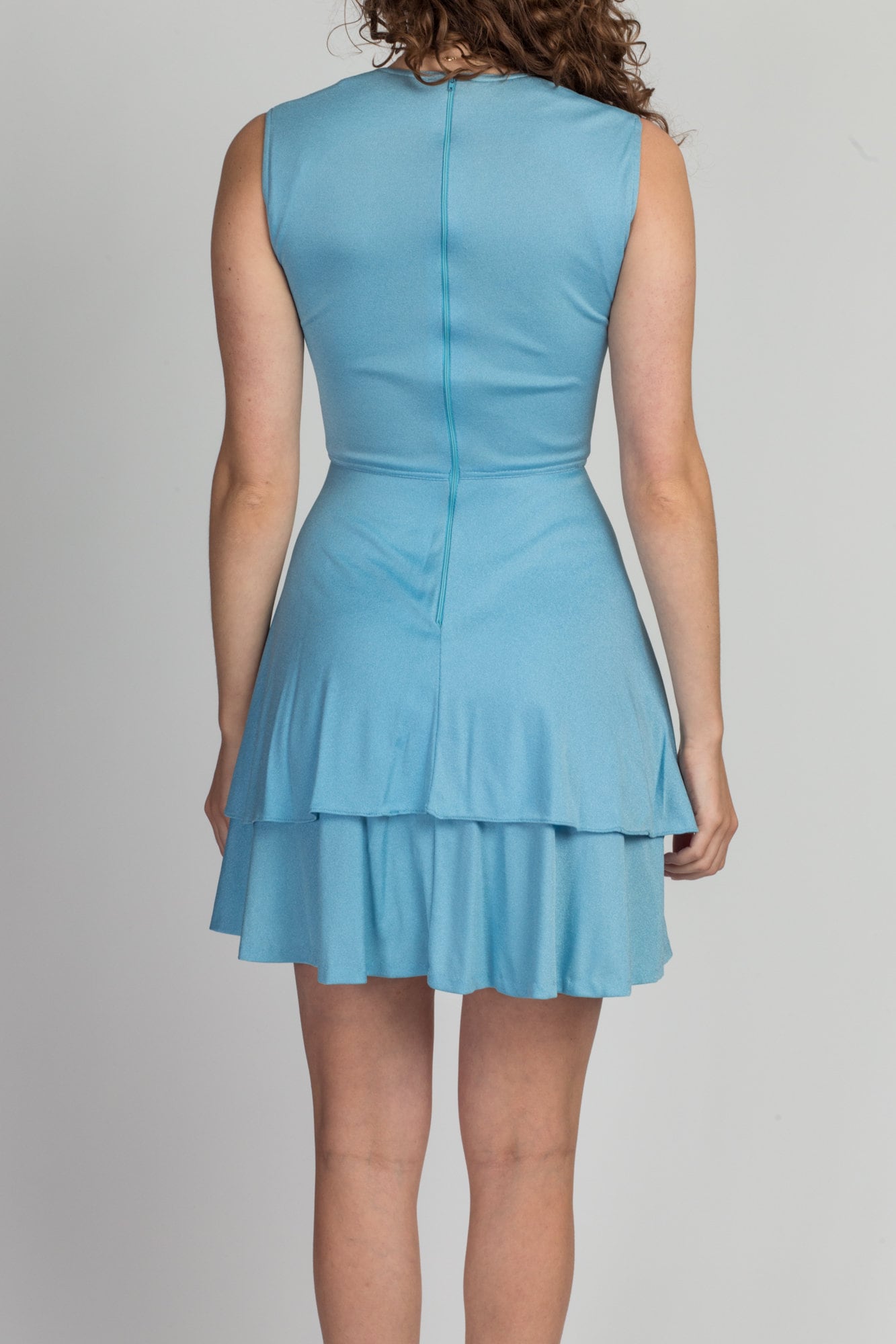 70s Blue Mini Dress & Tiered Mini Skirt Set - Extra Small 