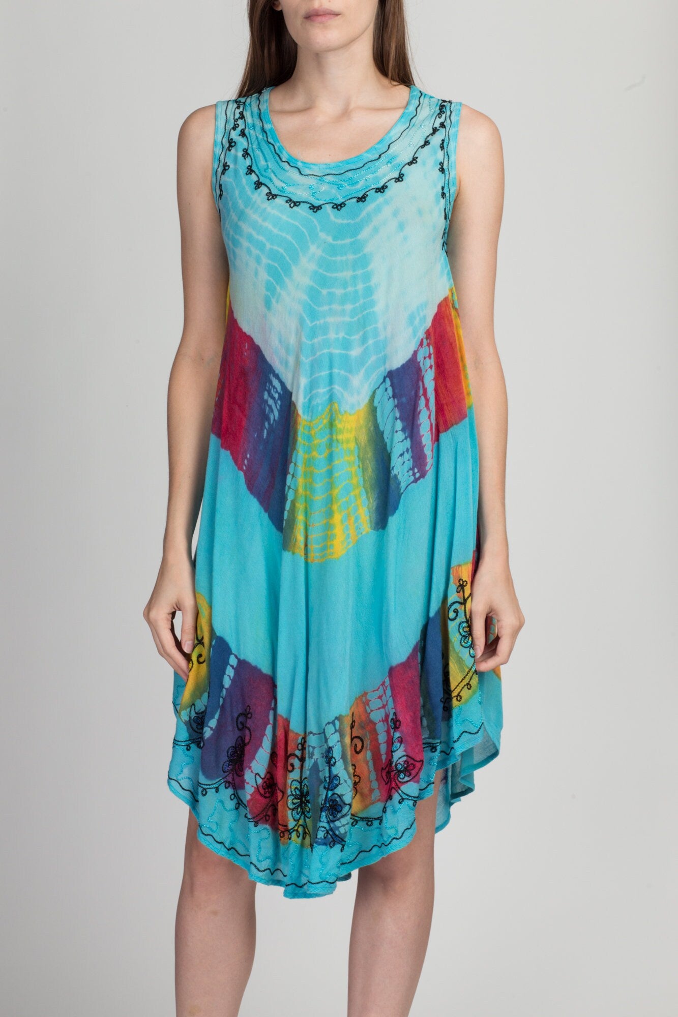 90s Boho Blue Tie Dye Dress - One Size 