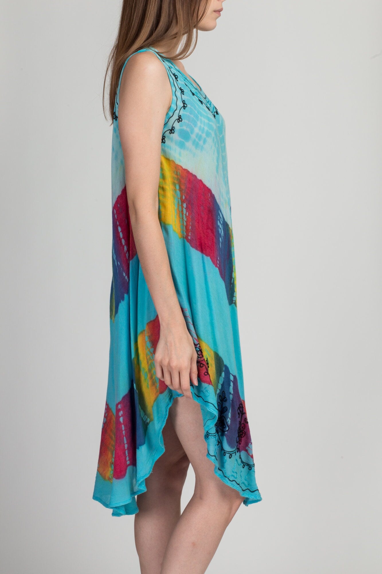 90s Boho Blue Tie Dye Dress - One Size 