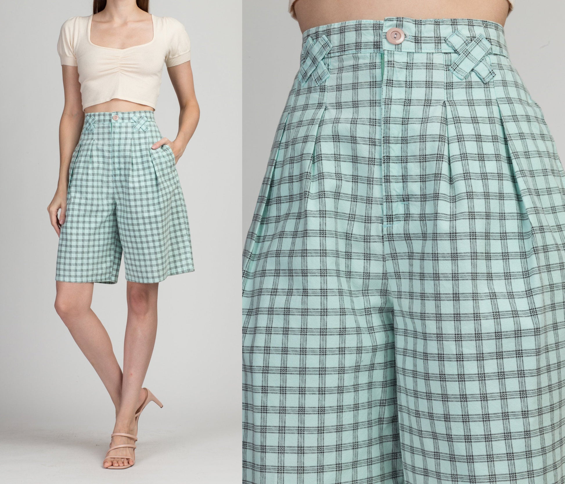 90s Blue Plaid Shorts - Medium, 29" 