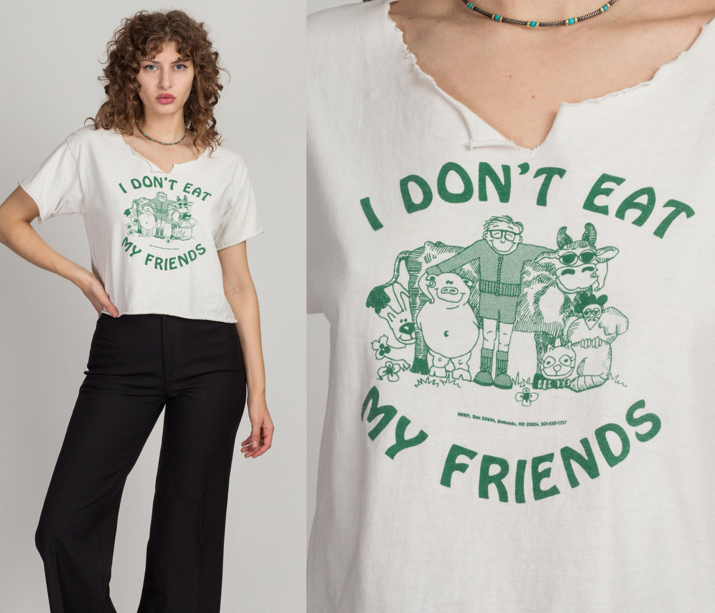 80s "I Don't Eat My Friends" Crop Top Tee - Large 