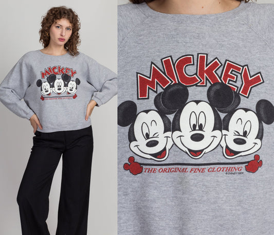 90s Mickey Mouse Raglan Sleeve Cropped Sweatshirt - Large 