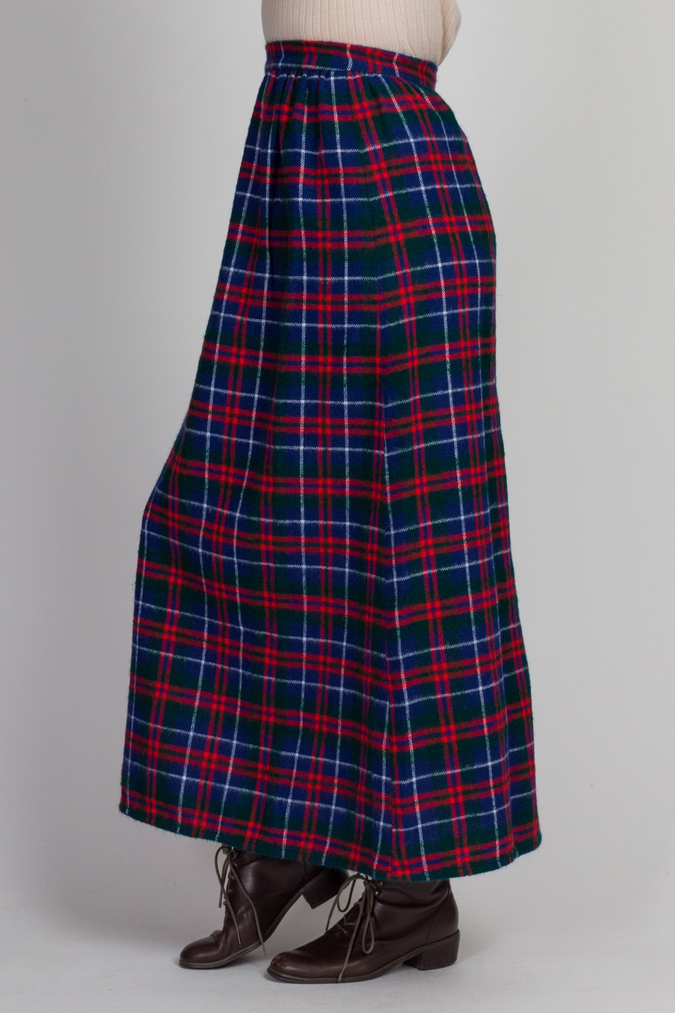 60s Plaid High Waist Maxi Skirt - Small 