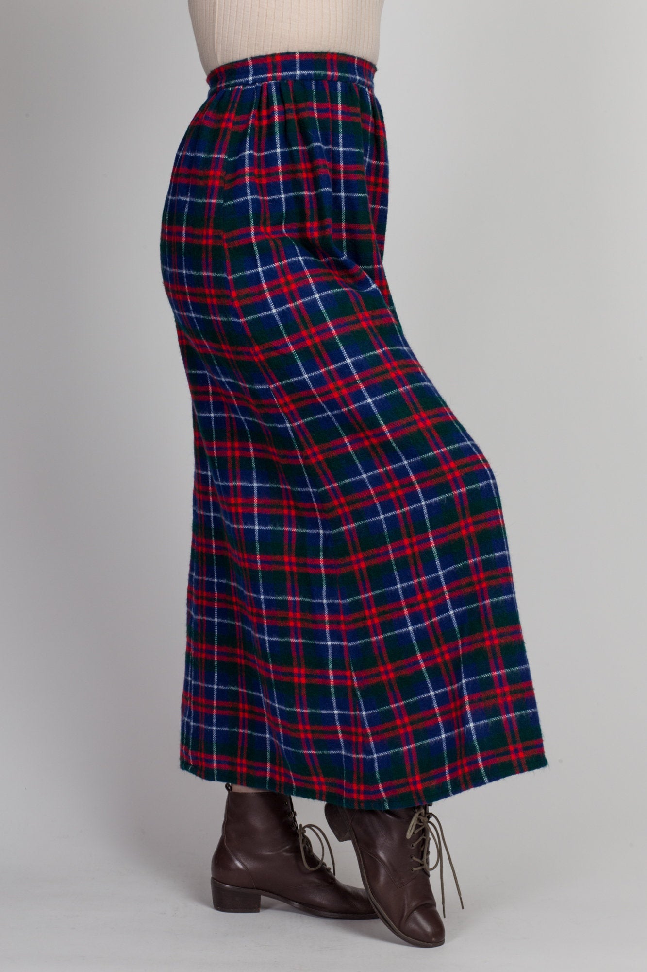 60s Plaid High Waist Maxi Skirt - Small 