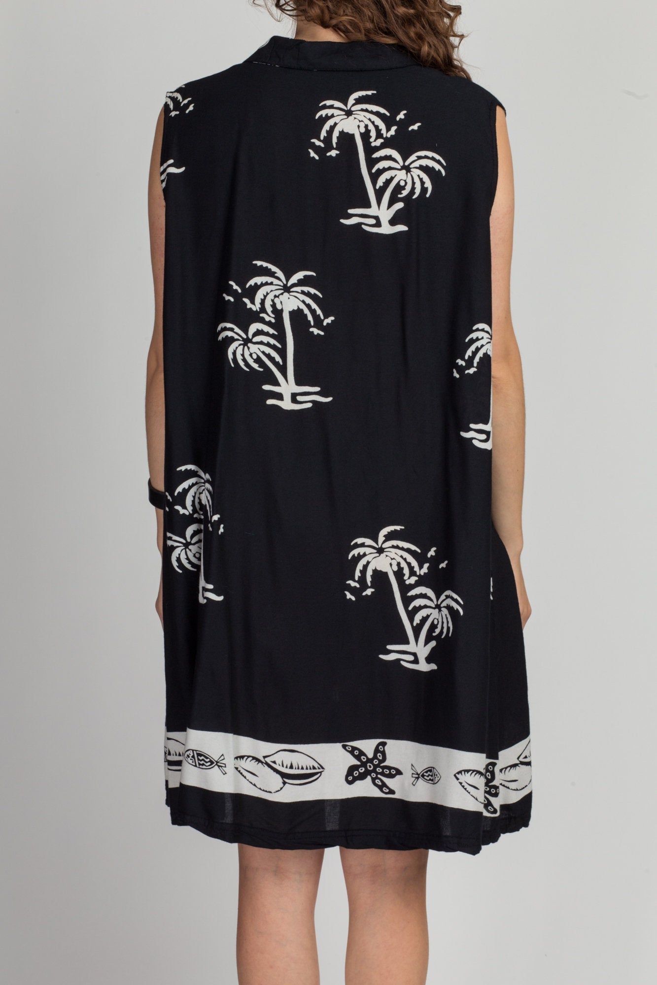 90s Black Palm Tree Print Mini Sundress - 3X 