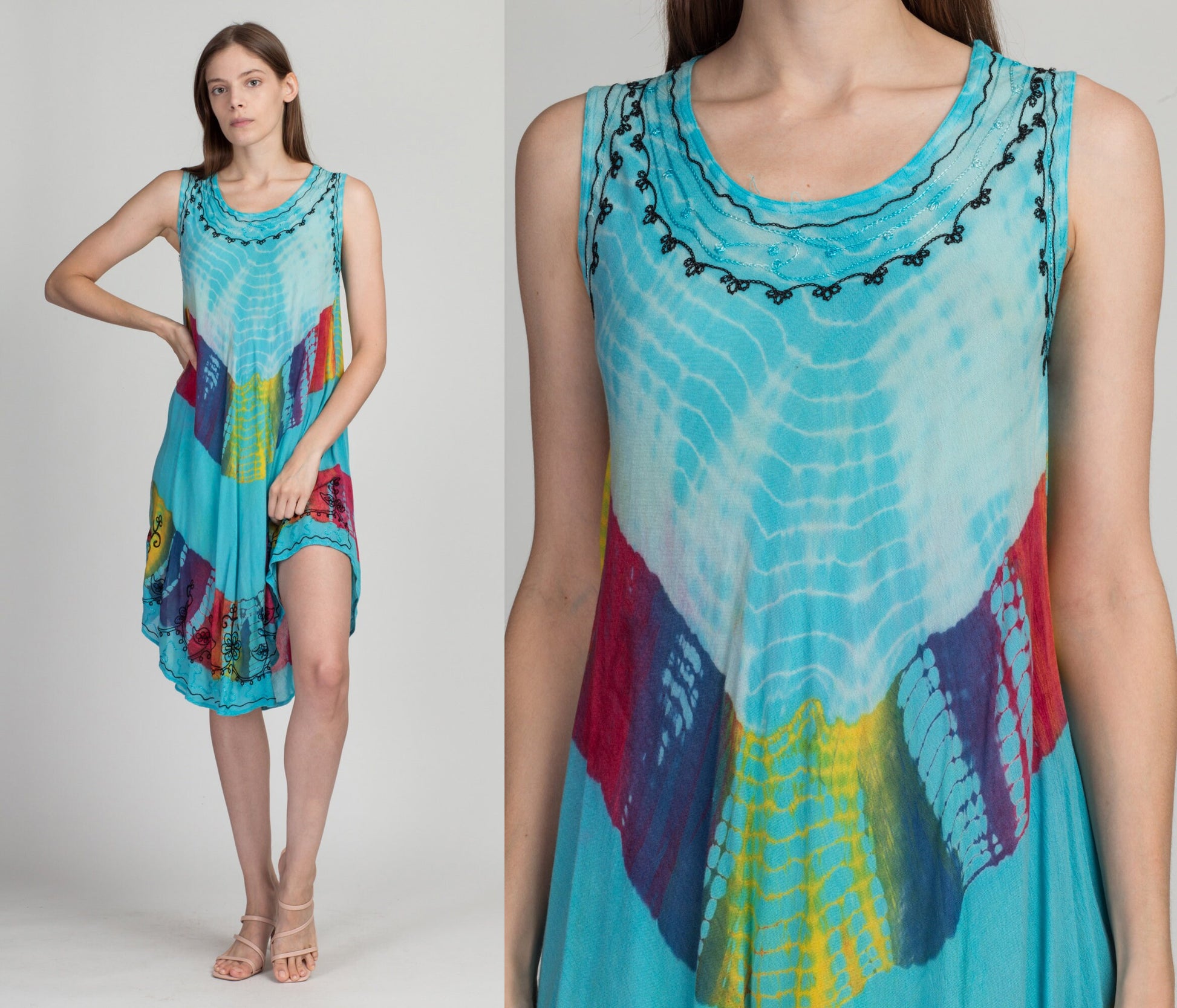 90s Boho Blue Tie Dye Dress - One Size 