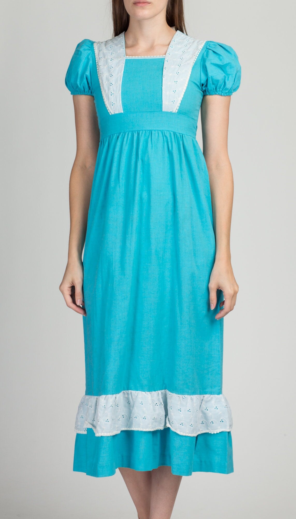 70s Blue & White Prairie Dress - Girls Size 12 