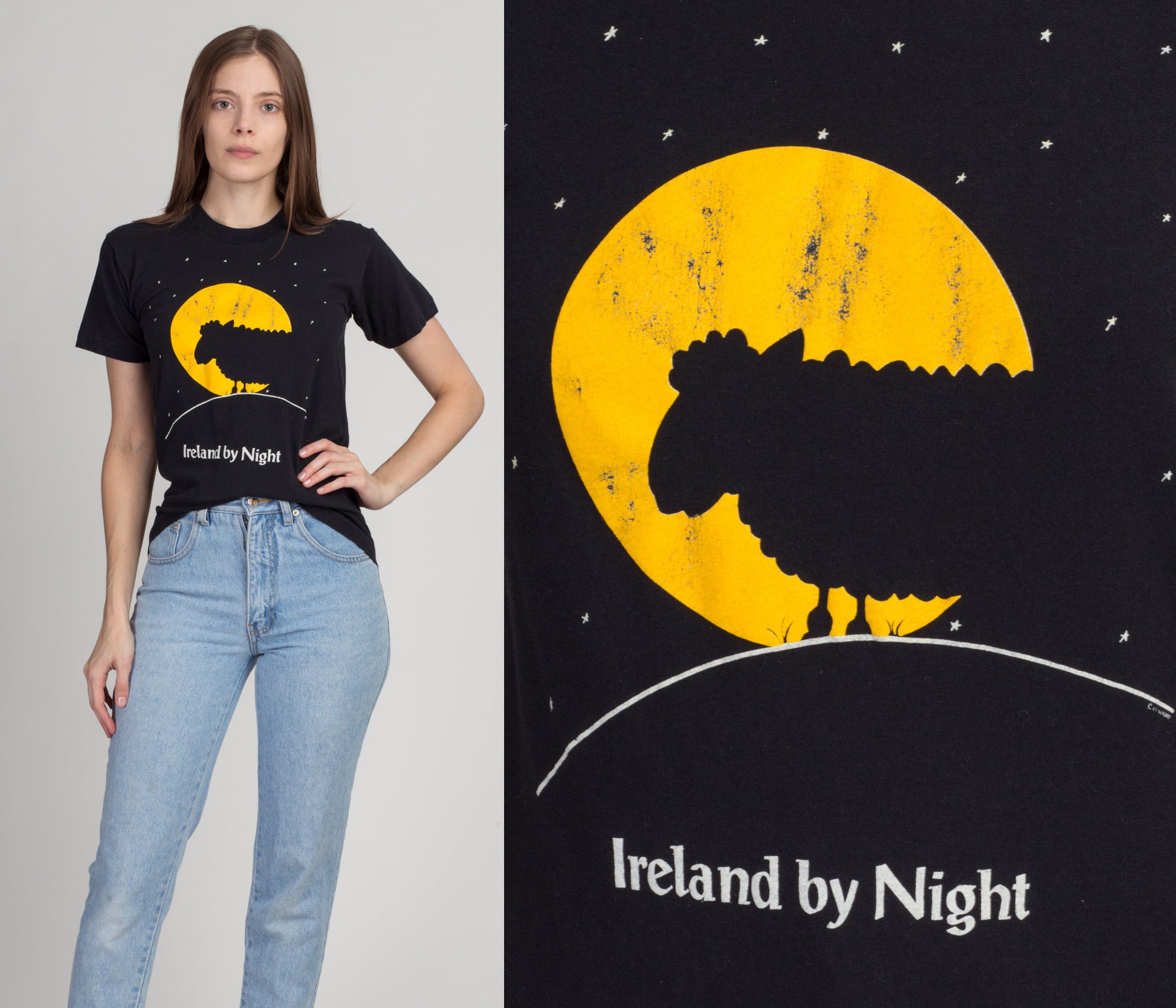 Vintage "Ireland By Night" Sheep Silhouette T Shirt - Small 