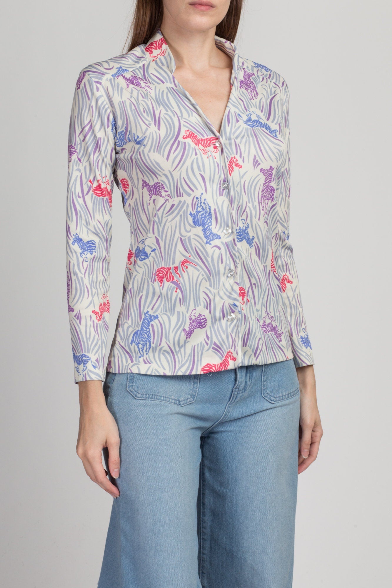 70s Zebra Novelty Print Top - Small 