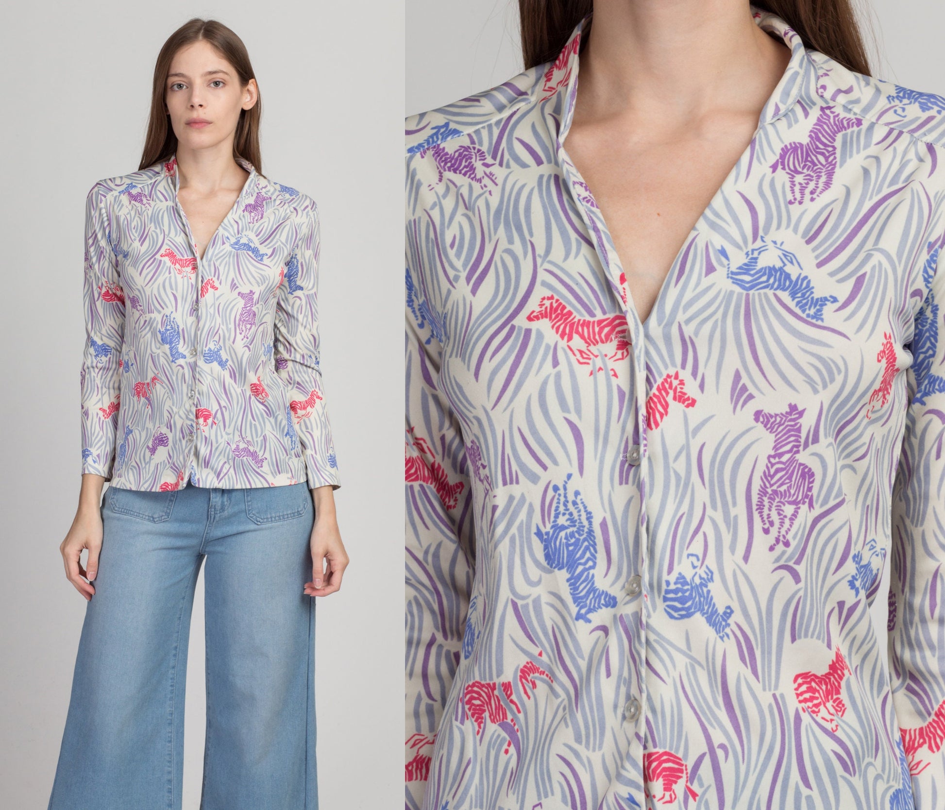 70s Zebra Novelty Print Top - Small 