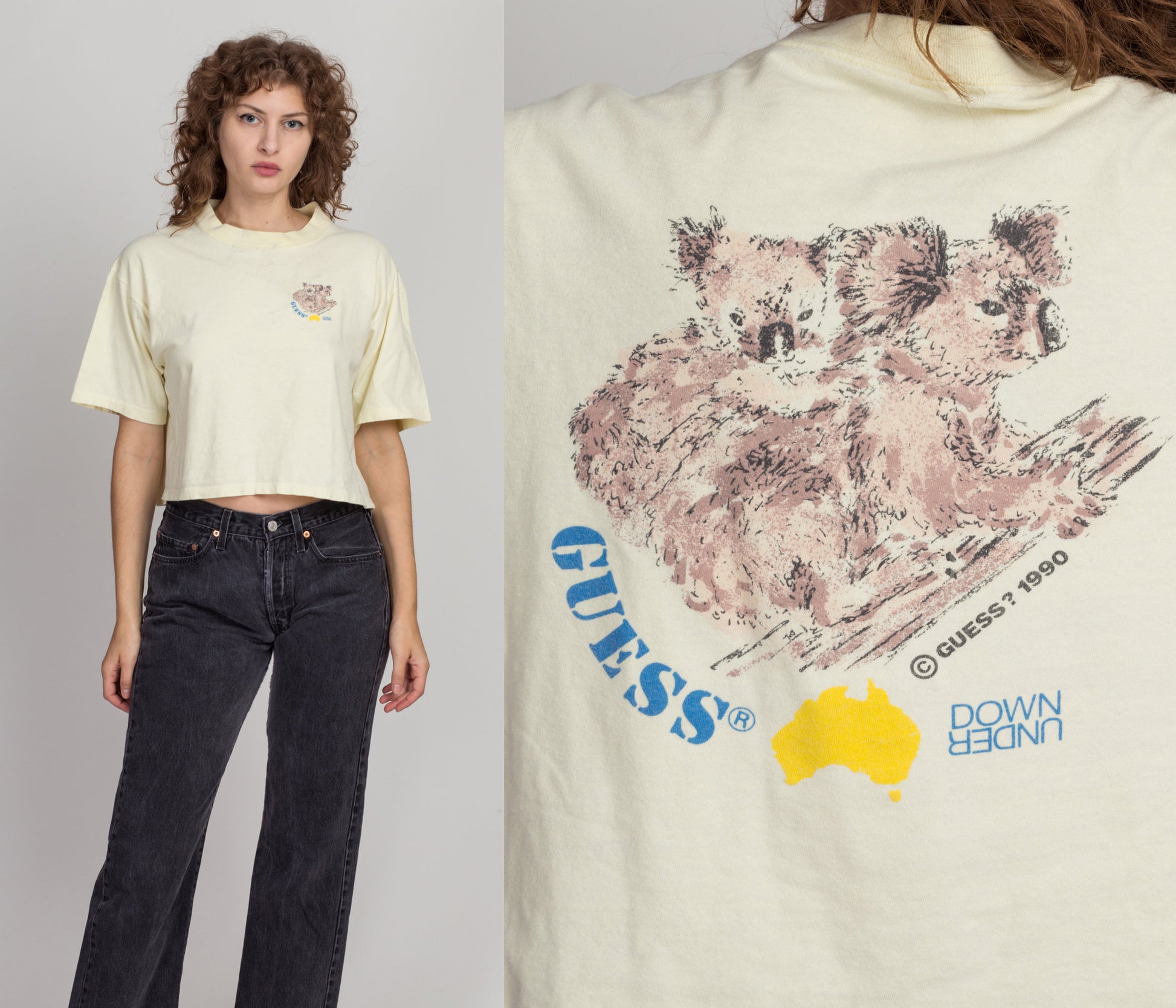 Vintage 90s Guess Jeans "Down Under" Cropped T Shirt - Extra Large 