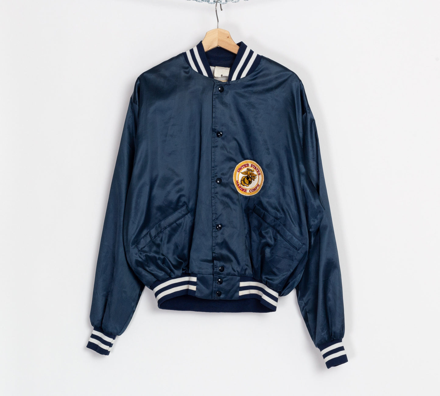 80s US Marine Corps Satin Snap Button Jacket - Men's Large, Women's XL 