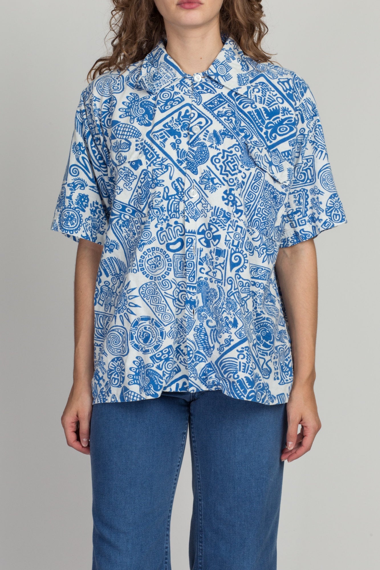60s 70s Hawaiian Tiki Top - Men's Large, Women's XL 