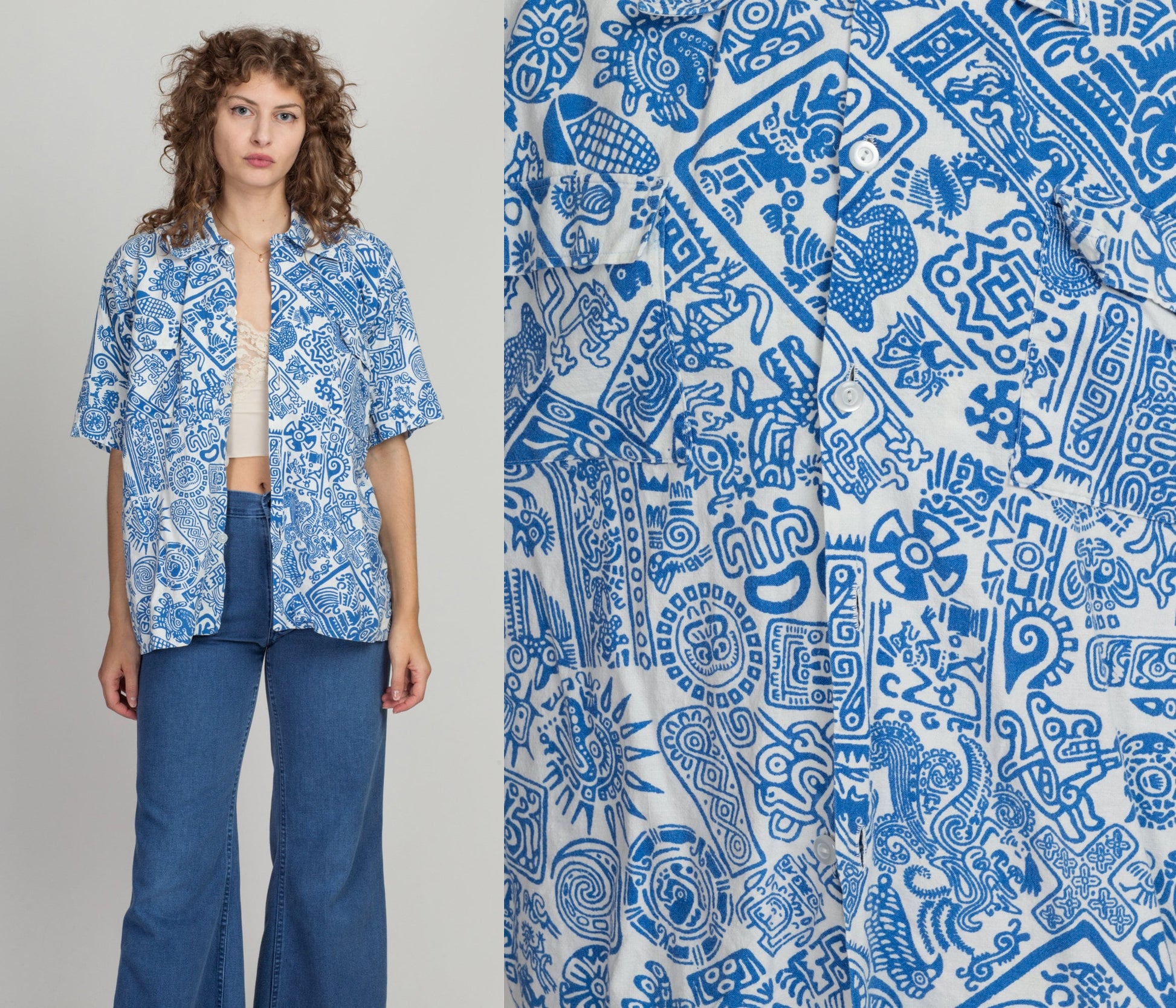 60s 70s Hawaiian Tiki Top - Men's Large, Women's XL 