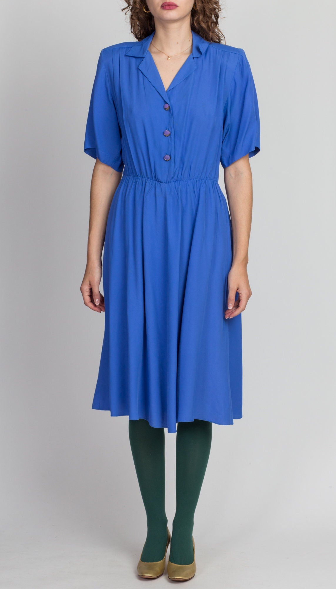 80s Periwinkle Button Up Midi Dress - Medium 