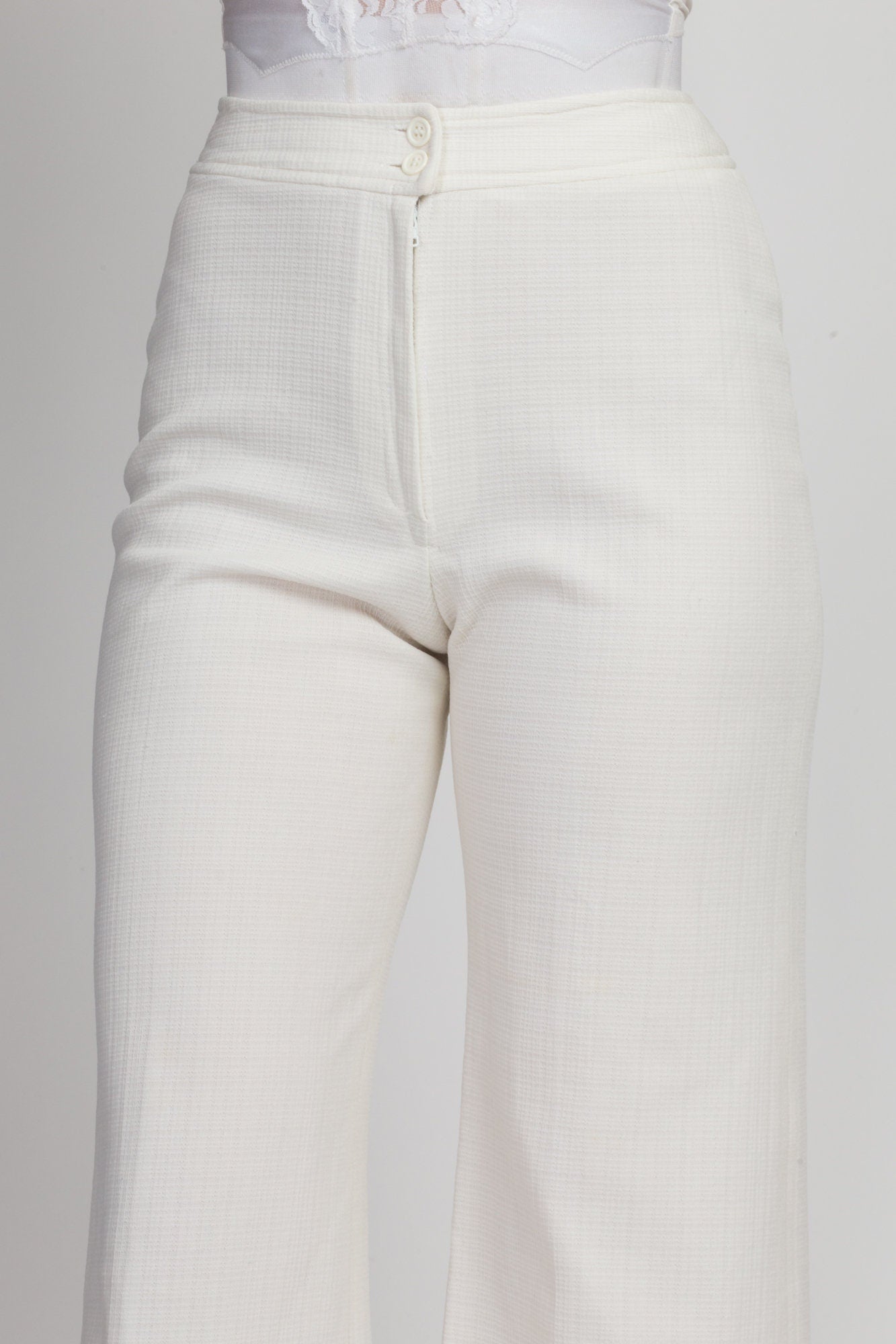 70s White High Waist Flared Pants - Extra Small, 25" 