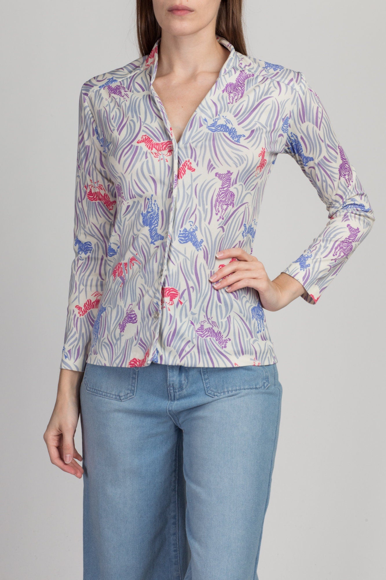 70s Zebra Novelty Print Top - Small 